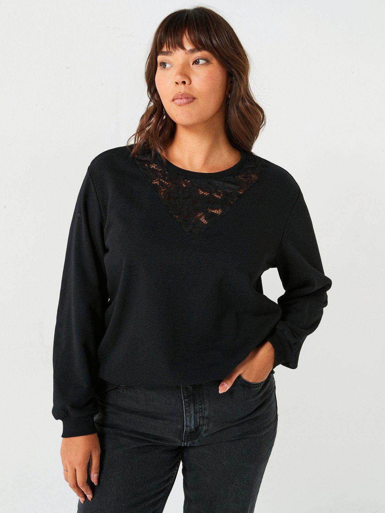 undefined Lace Insert Longline Sweat - Black