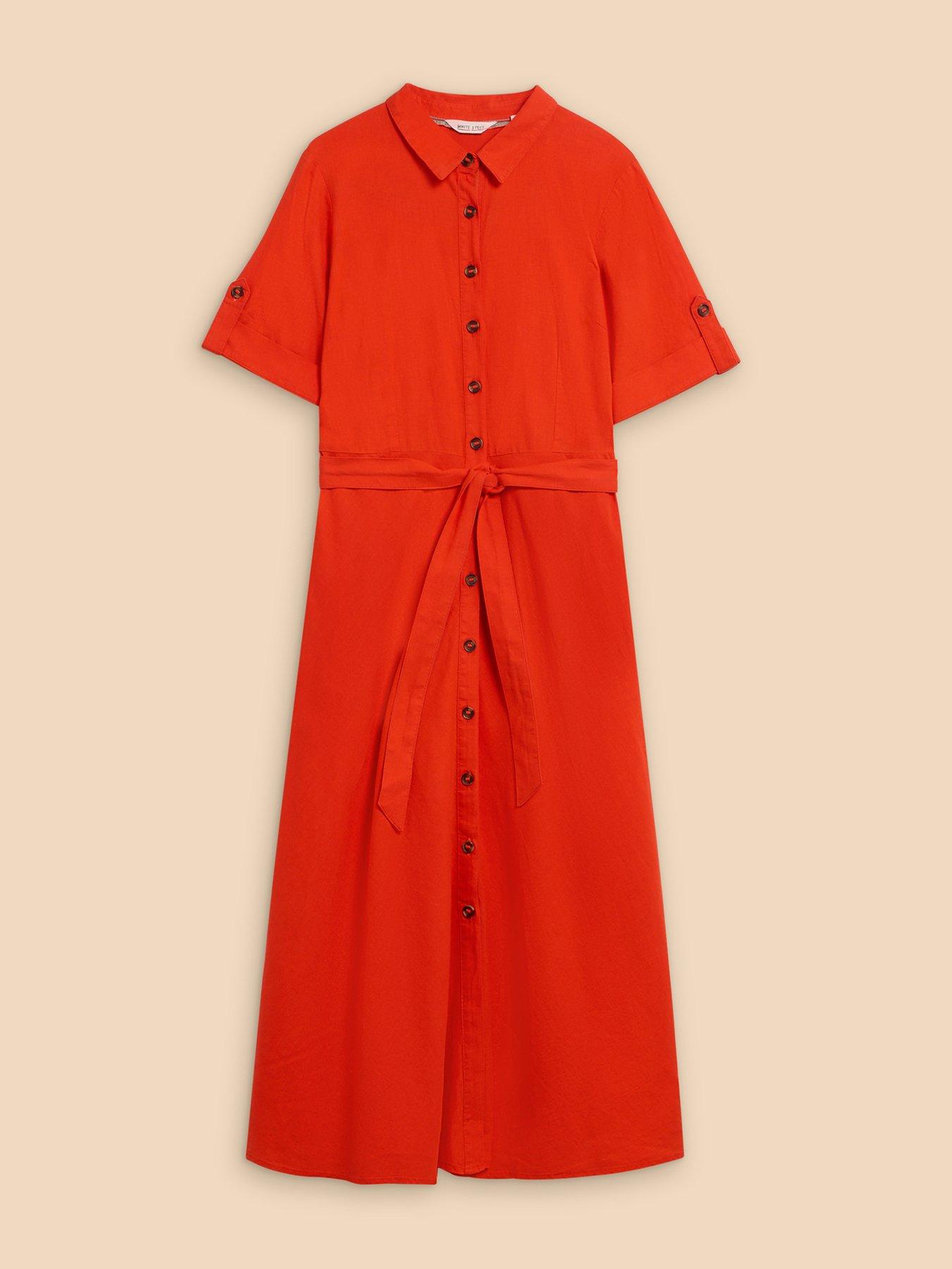 White Stuff Beth Linen Blend Shirt Dress Orange Very.co.uk