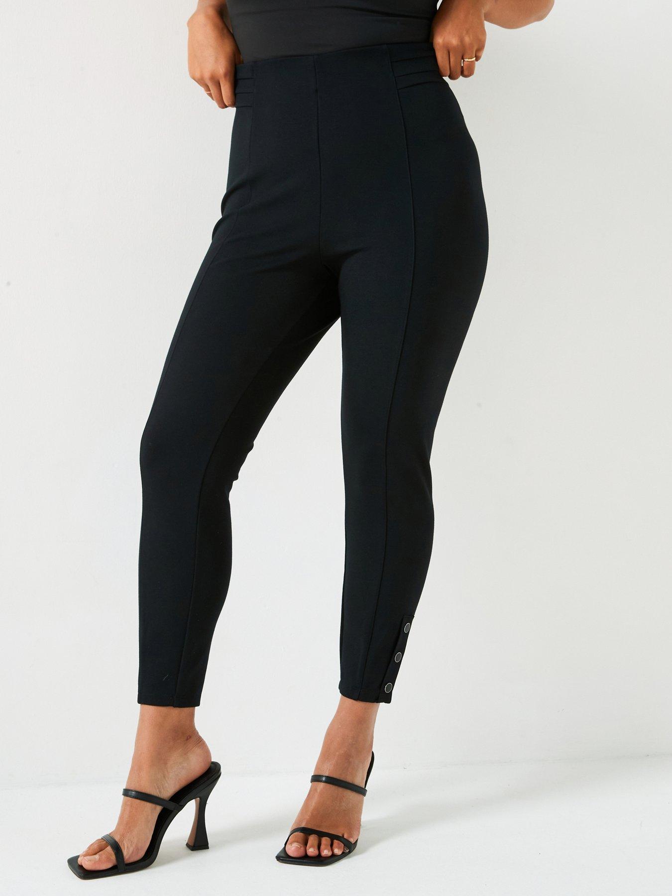 V by Very Curve High Waisted Power Stretch Button Detail Legging Black