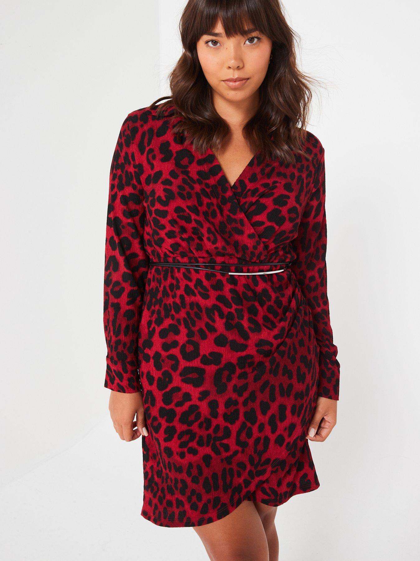 undefined Animal Print Wrap Mini Dress - Red
