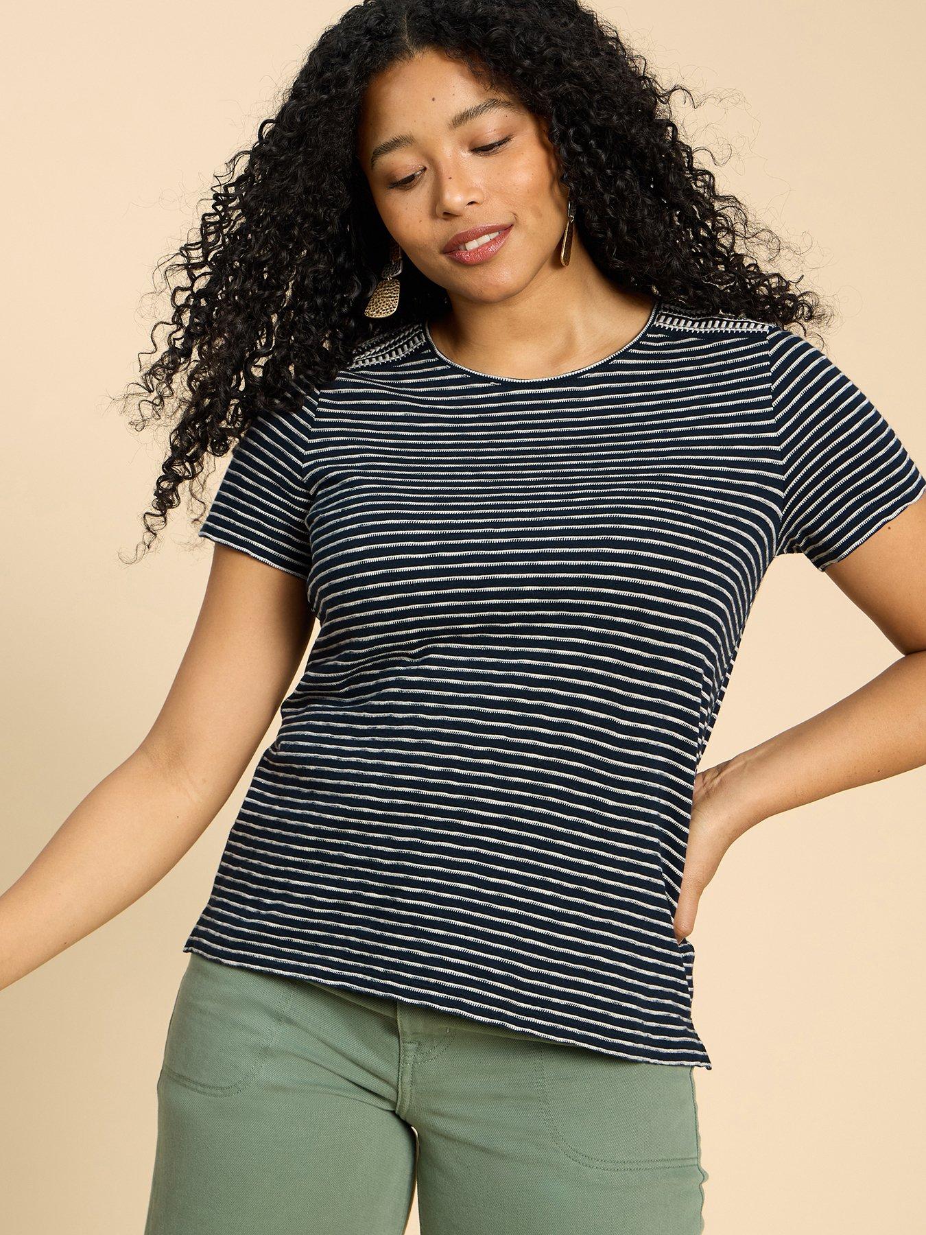 undefined Abbie Embroidered Stripe Tee - Cream