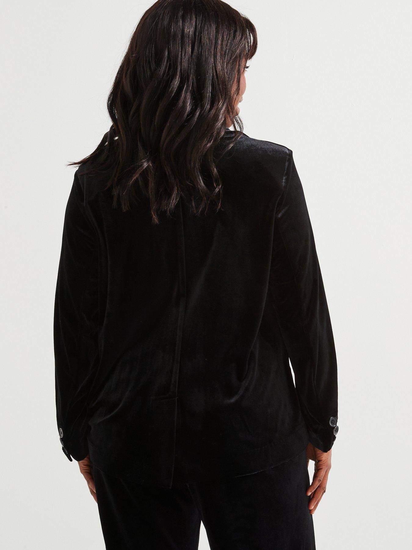 V by Very Curve Longline Velvet Blazer Black Very