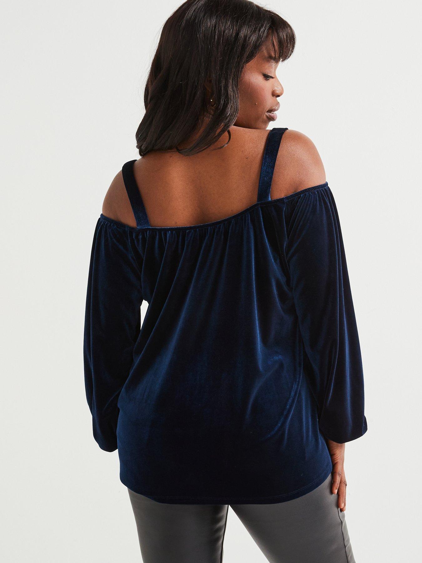 Velvet Cold Shoulder Top Blue
