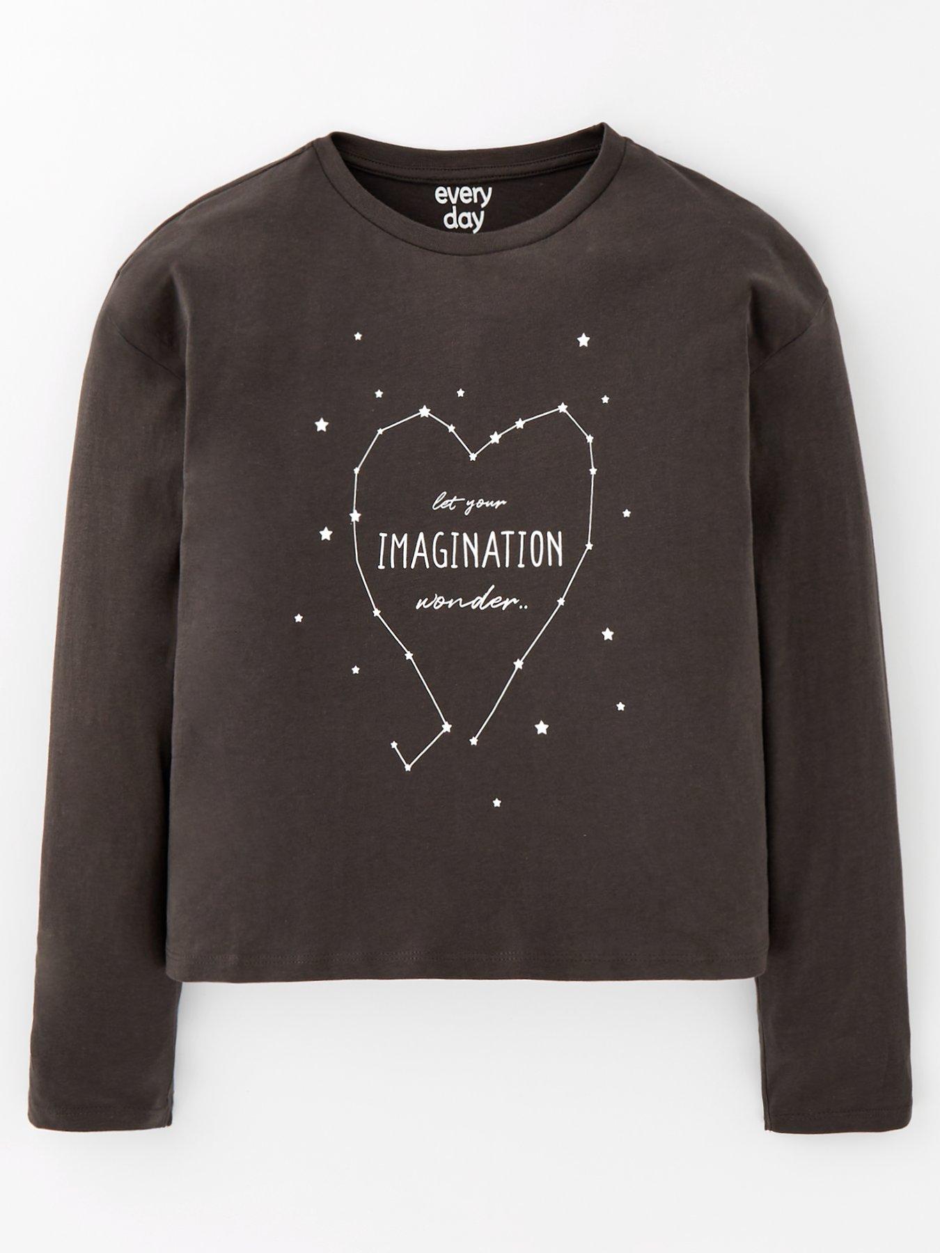 undefined Girls Long Sleeve Heart T-shirt - Black