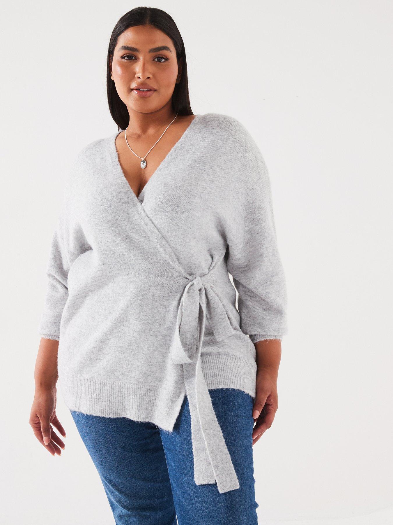 V by Very Curve Longline Wrap Jumper Grey Very