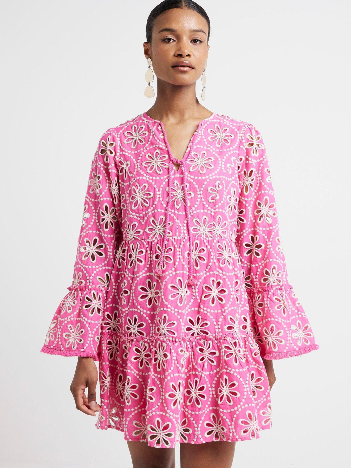 Pink smock dress womens best sale