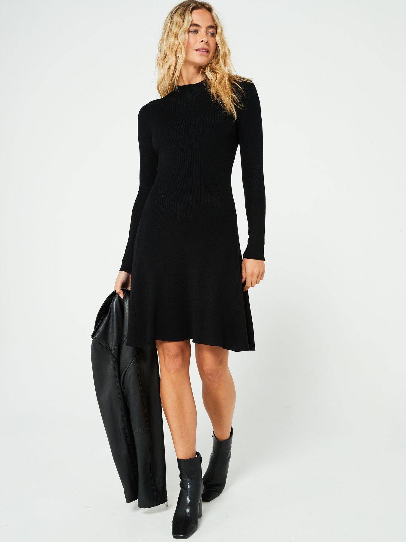 In The Style Knitted Skater High Neck Jumper Dress Black