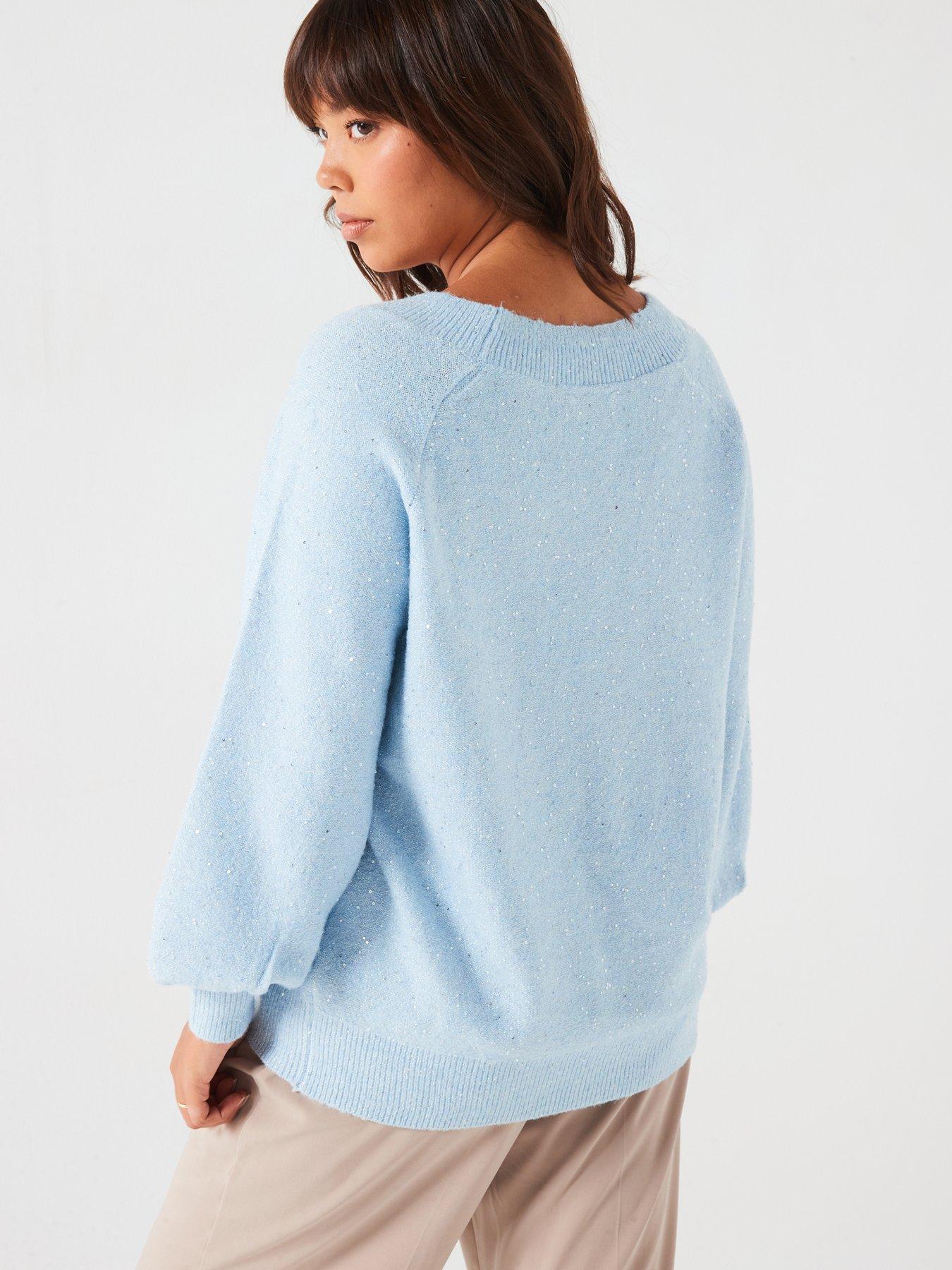 Image 2 of 6 of V by Very Curve Sequin Knit Neck Jumper - Blue