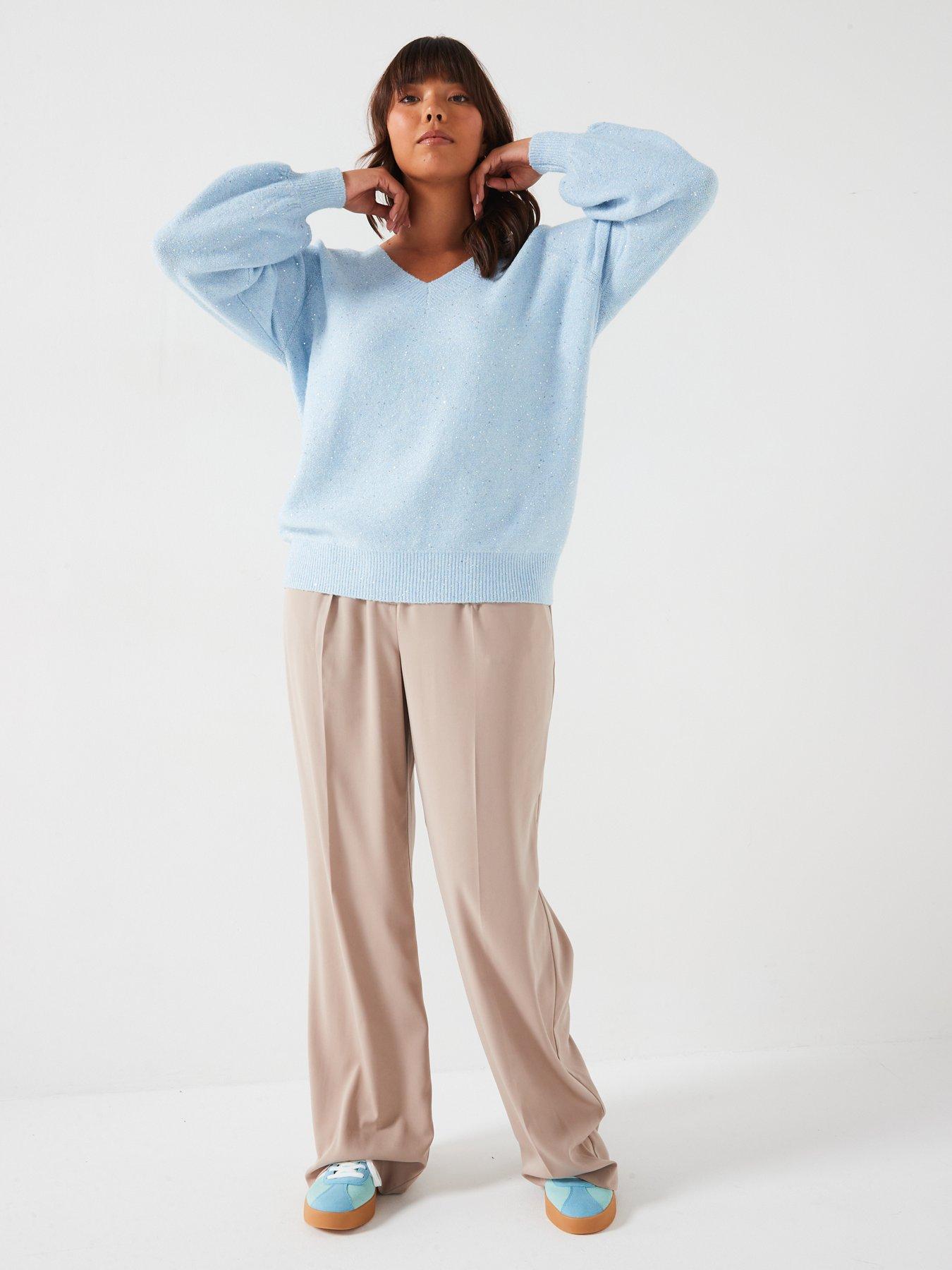 Image 3 of 6 of V by Very Curve Sequin Knit Neck Jumper - Blue