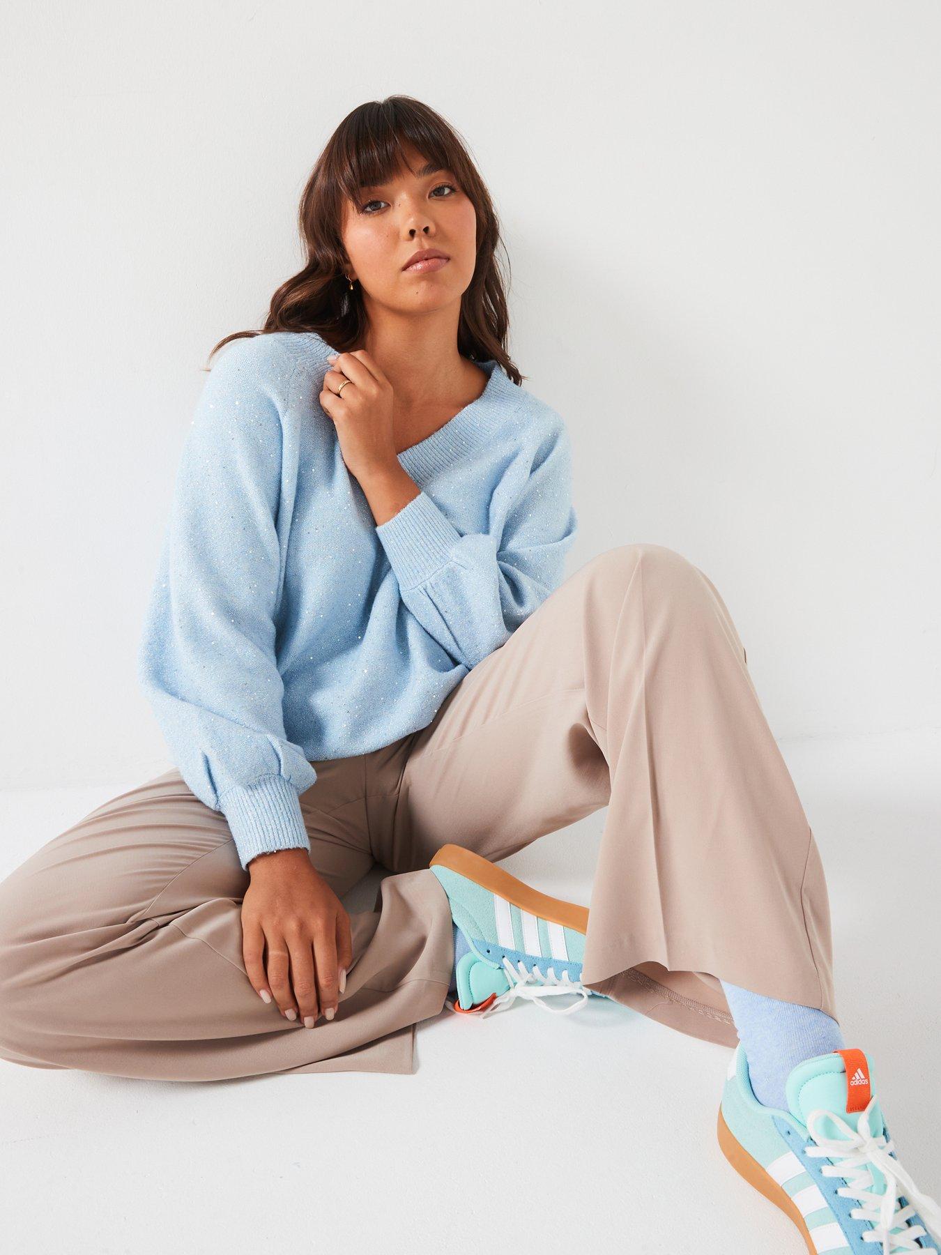 Image 4 of 6 of V by Very Curve Sequin Knit Neck Jumper - Blue