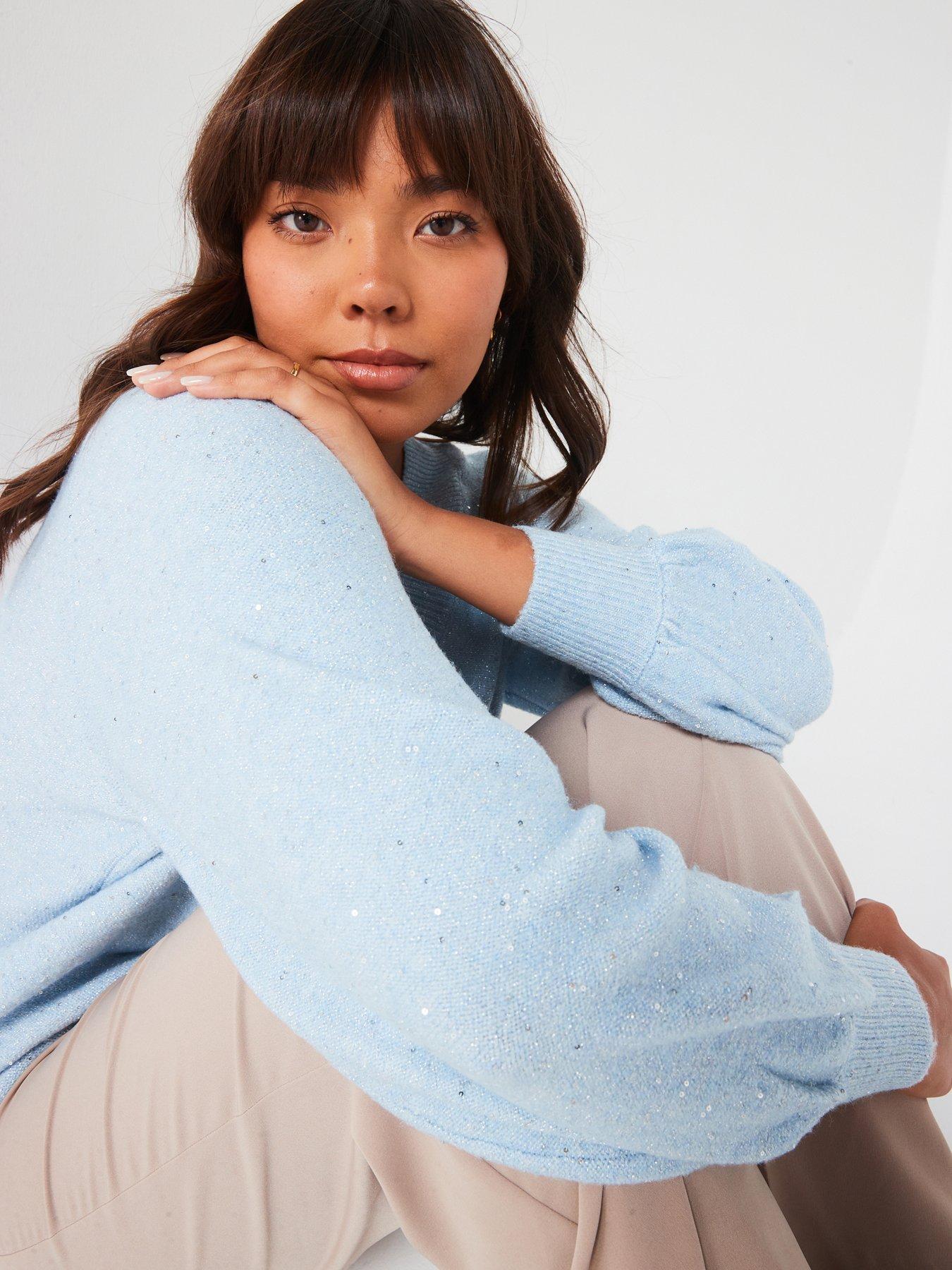 Image 5 of 6 of V by Very Curve Sequin Knit Neck Jumper - Blue