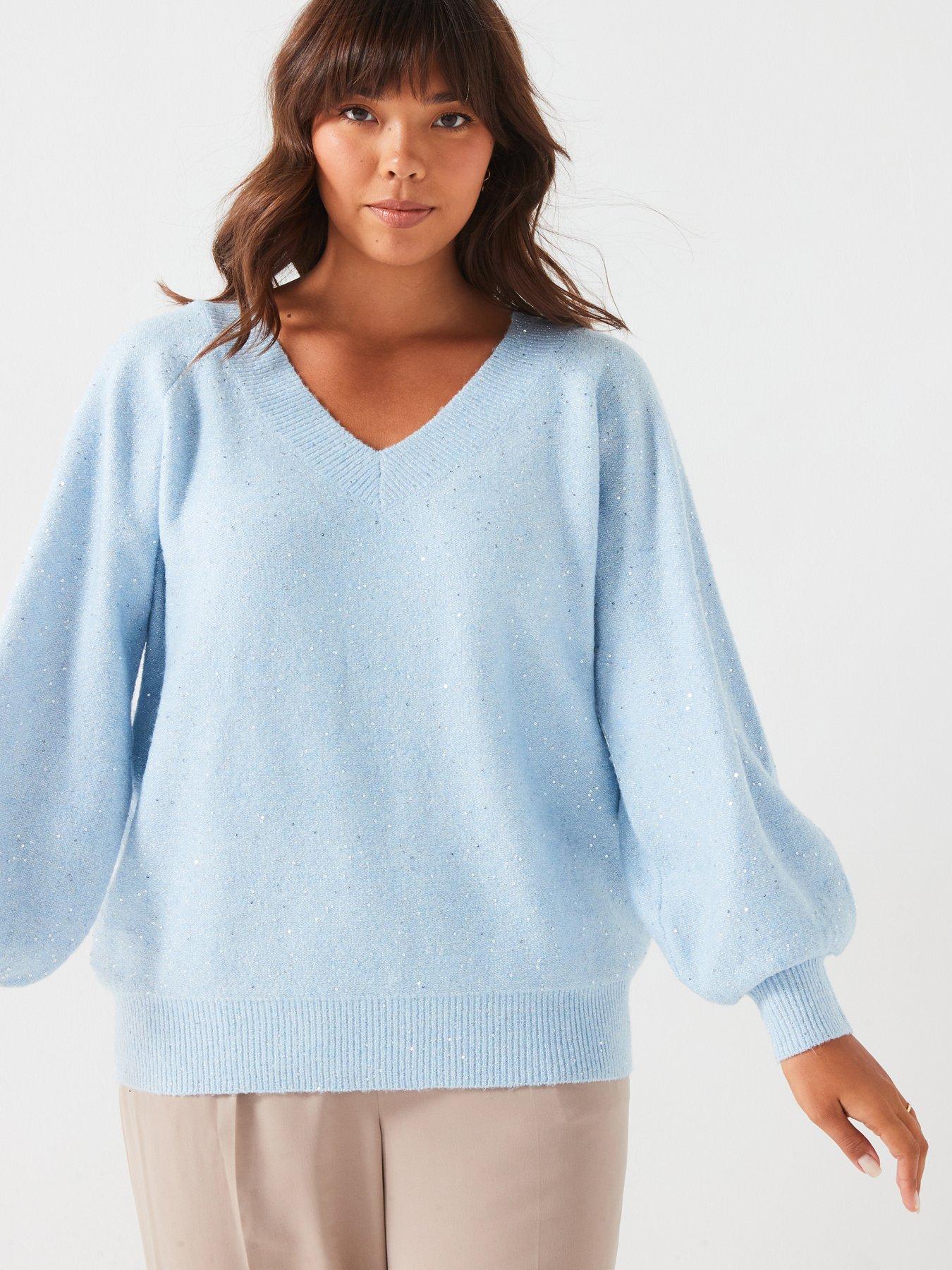 Image 6 of 6 of V by Very Curve Sequin Knit Neck Jumper - Blue