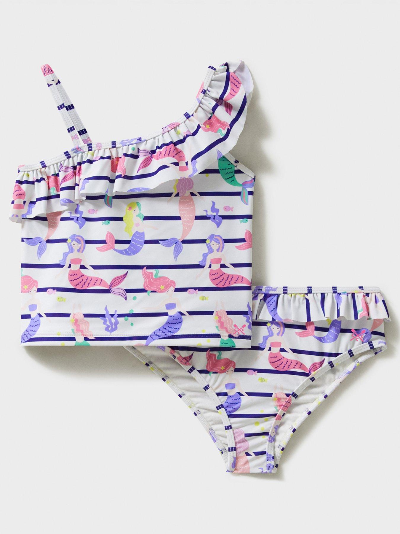 Image 1 of 3 of Crew Clothing Girls Asymmetric Frill Tankini - White