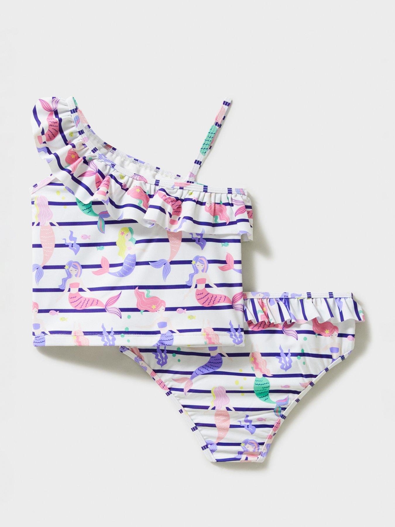 Image 2 of 3 of Crew Clothing Girls Asymmetric Frill Tankini - White