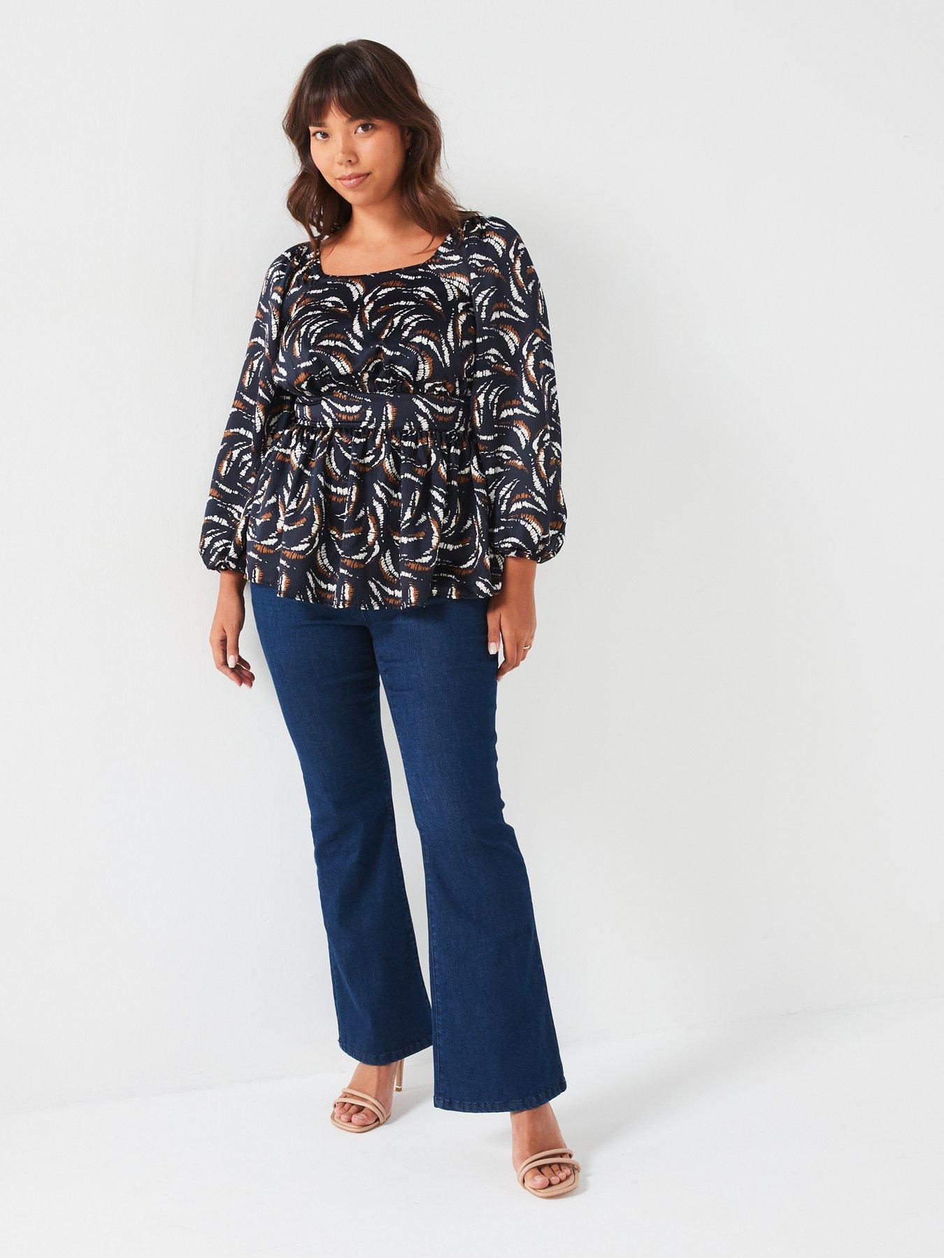 undefined Square Neck Peplum Blouse - Print