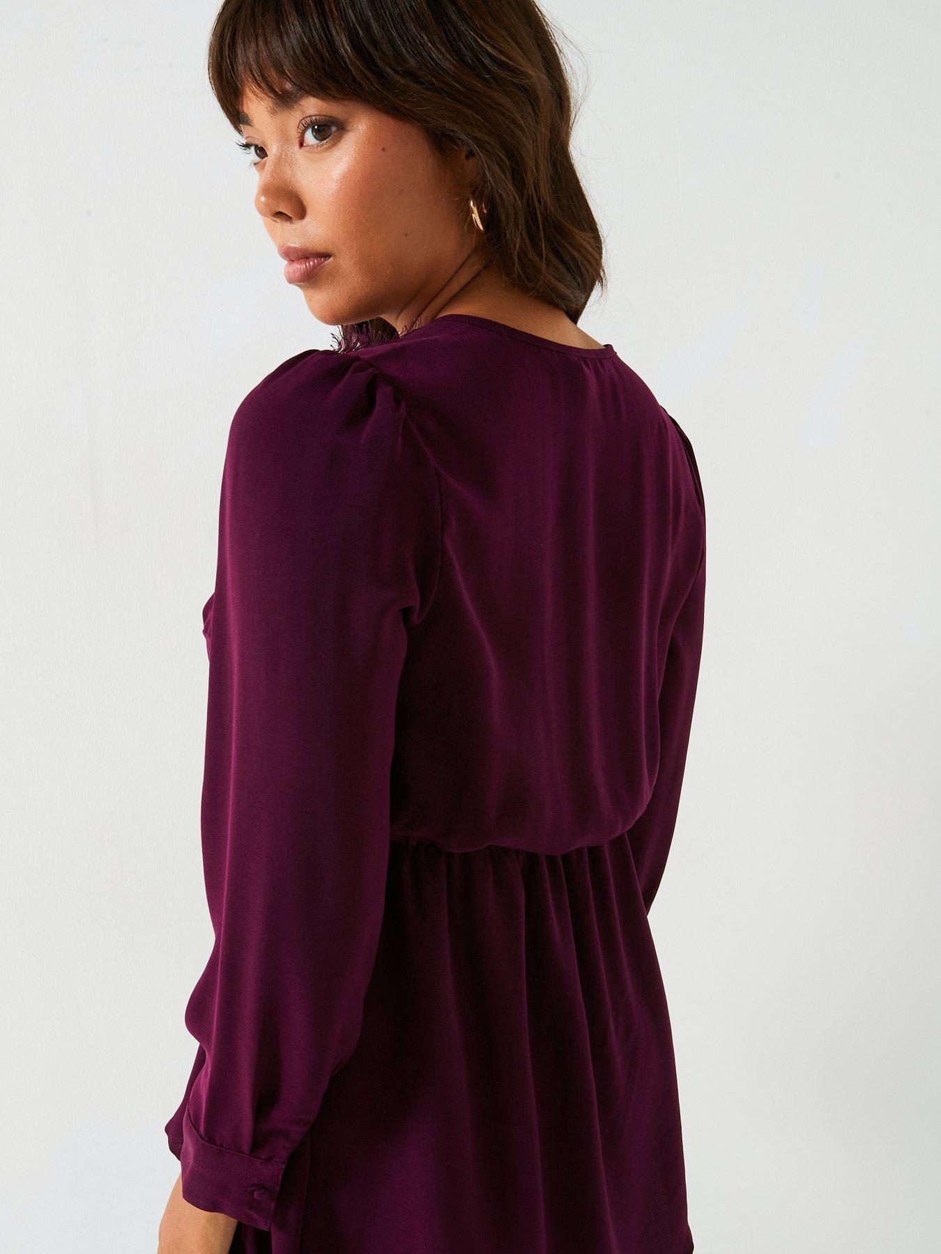 Image 2 of 6 of V by Very Curve Dipped Hem Wrap Blouse - Red