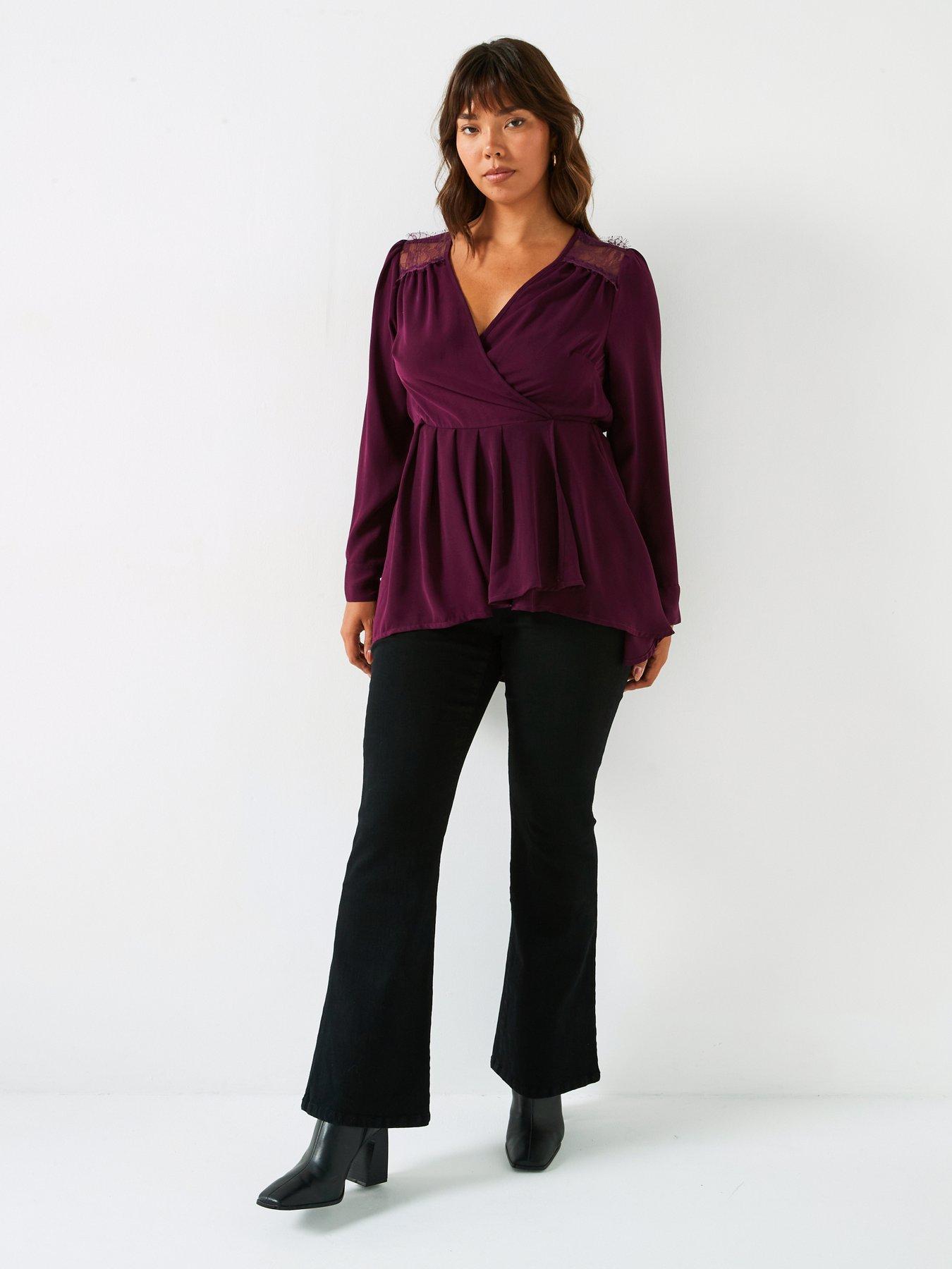 Image 3 of 6 of V by Very Curve Dipped Hem Wrap Blouse - Red
