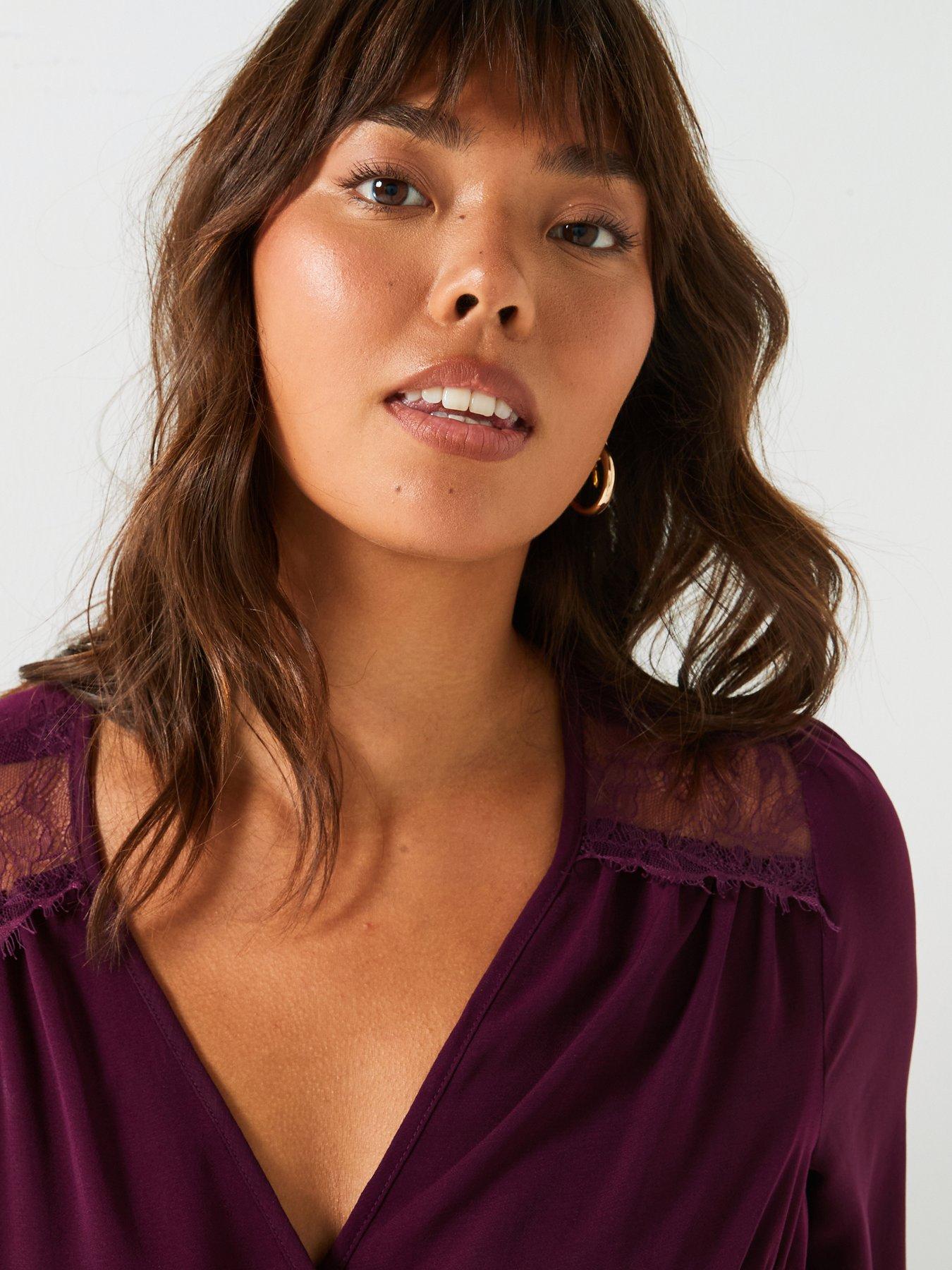 Image 4 of 6 of V by Very Curve Dipped Hem Wrap Blouse - Red