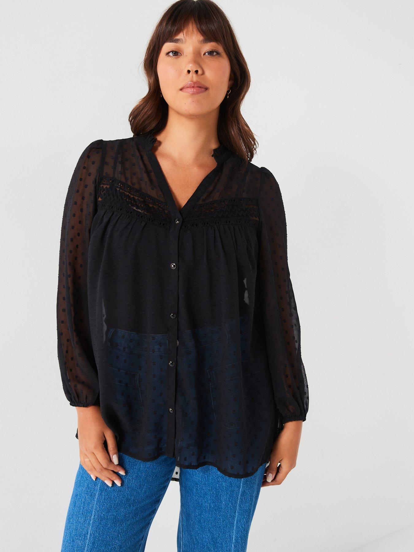 undefined Lace Insert Dobby Blouse - Black