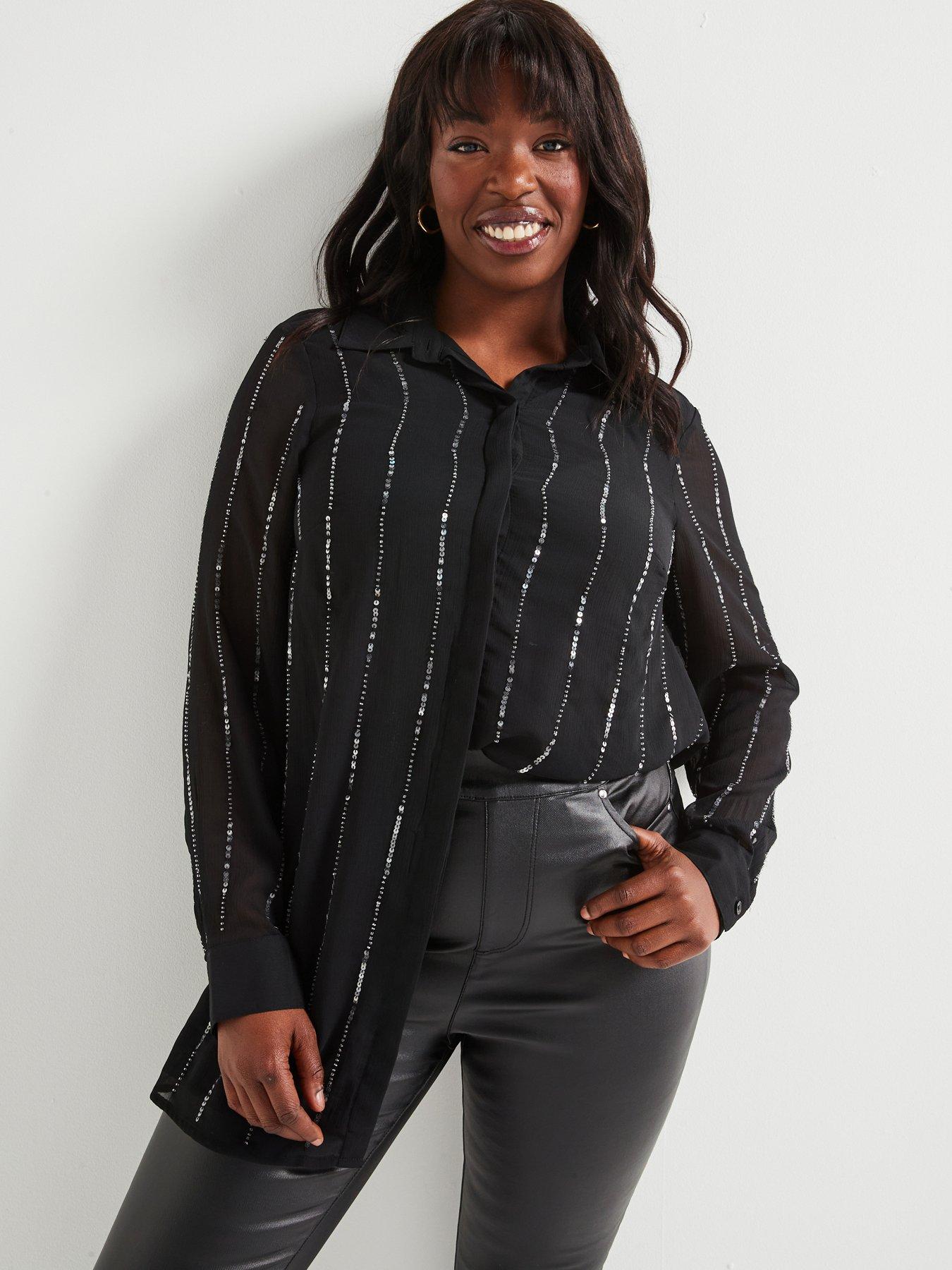 undefined Beaded Longline Blouse - Black
