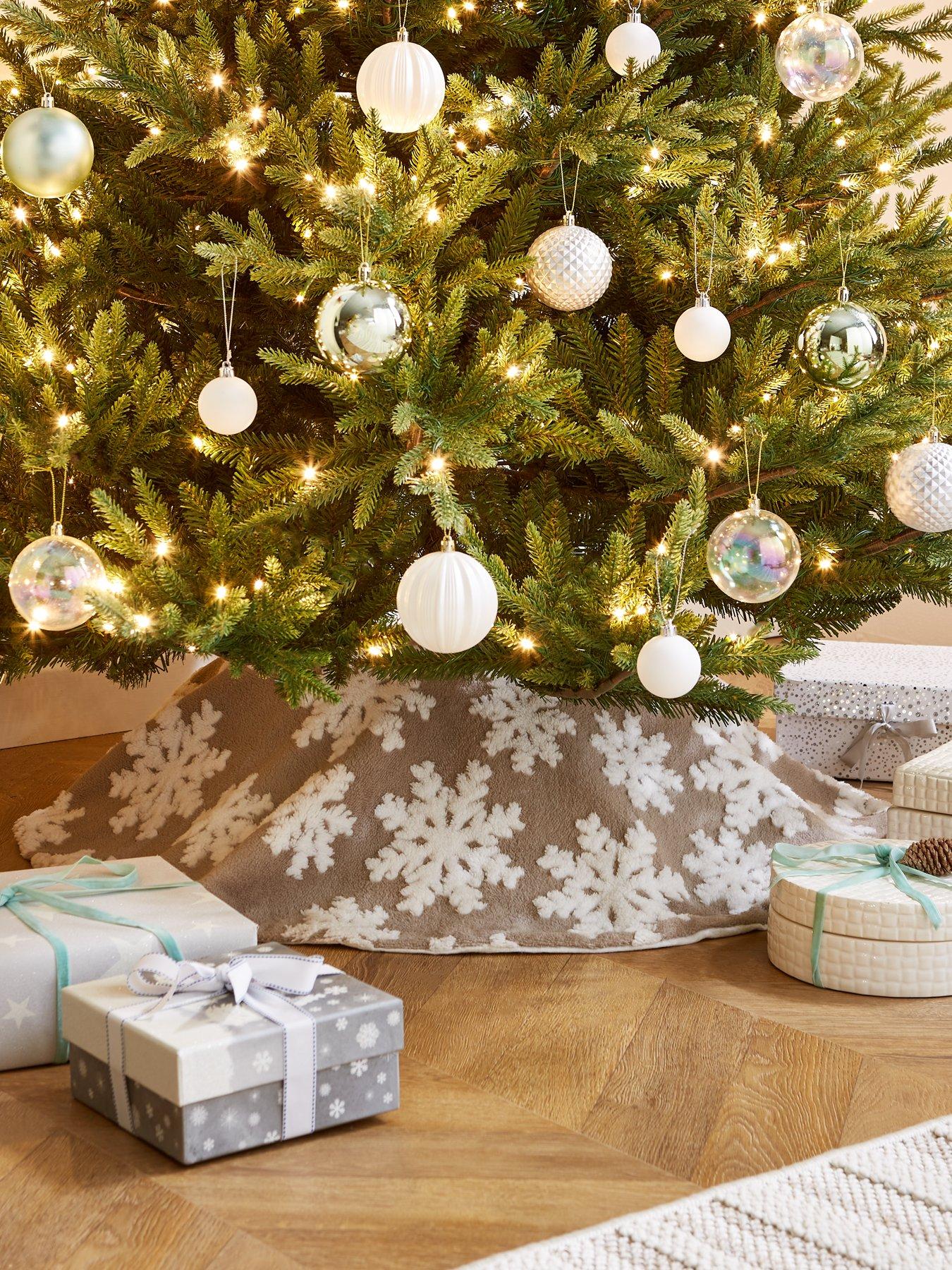 Product photograph of Festive 107 Cm Fabric Snowflake Christmas Tree Skirt from very.co.uk