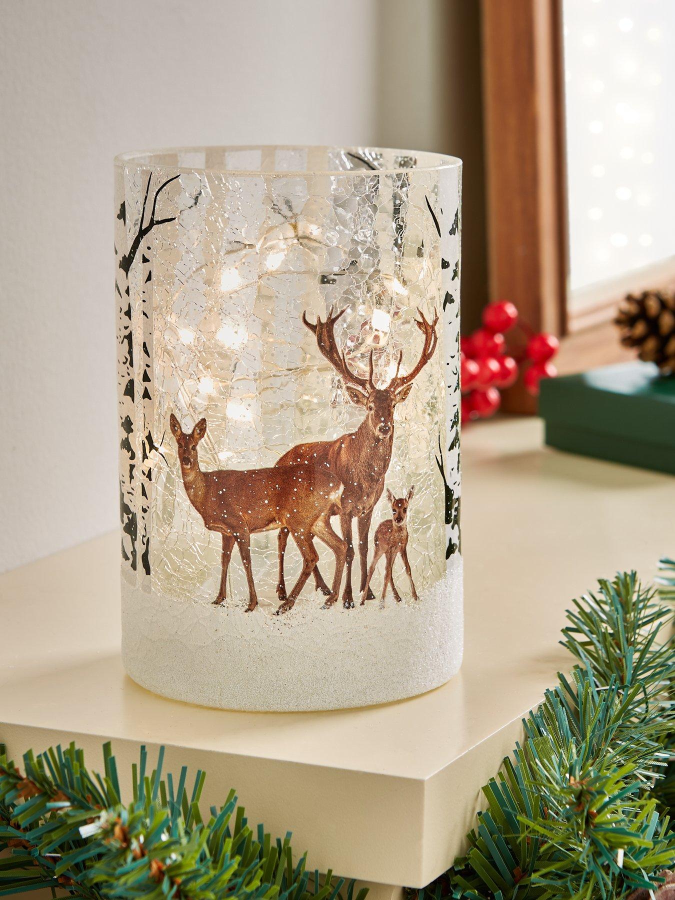 Festive 15 cm Lit Reindeer Scene Crackle Votive Christmas Decoration