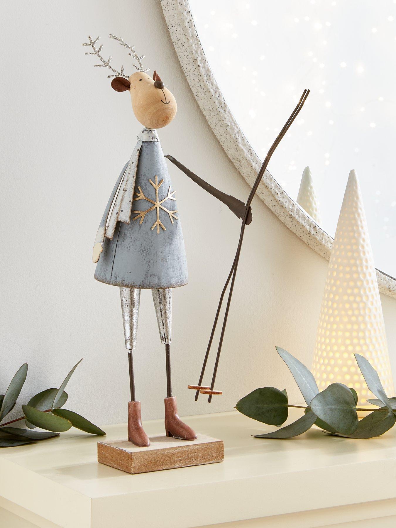 Product photograph of Festive 34 Cm Metal Standing Reindeer Christmas Decoration from very.co.uk