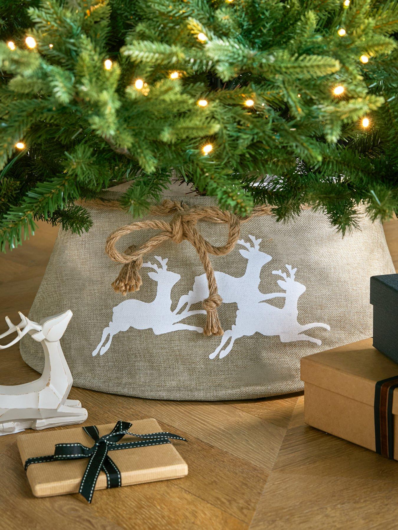 Product photograph of Festive Burlap Reindeer Christmas Tree Skirt from very.co.uk