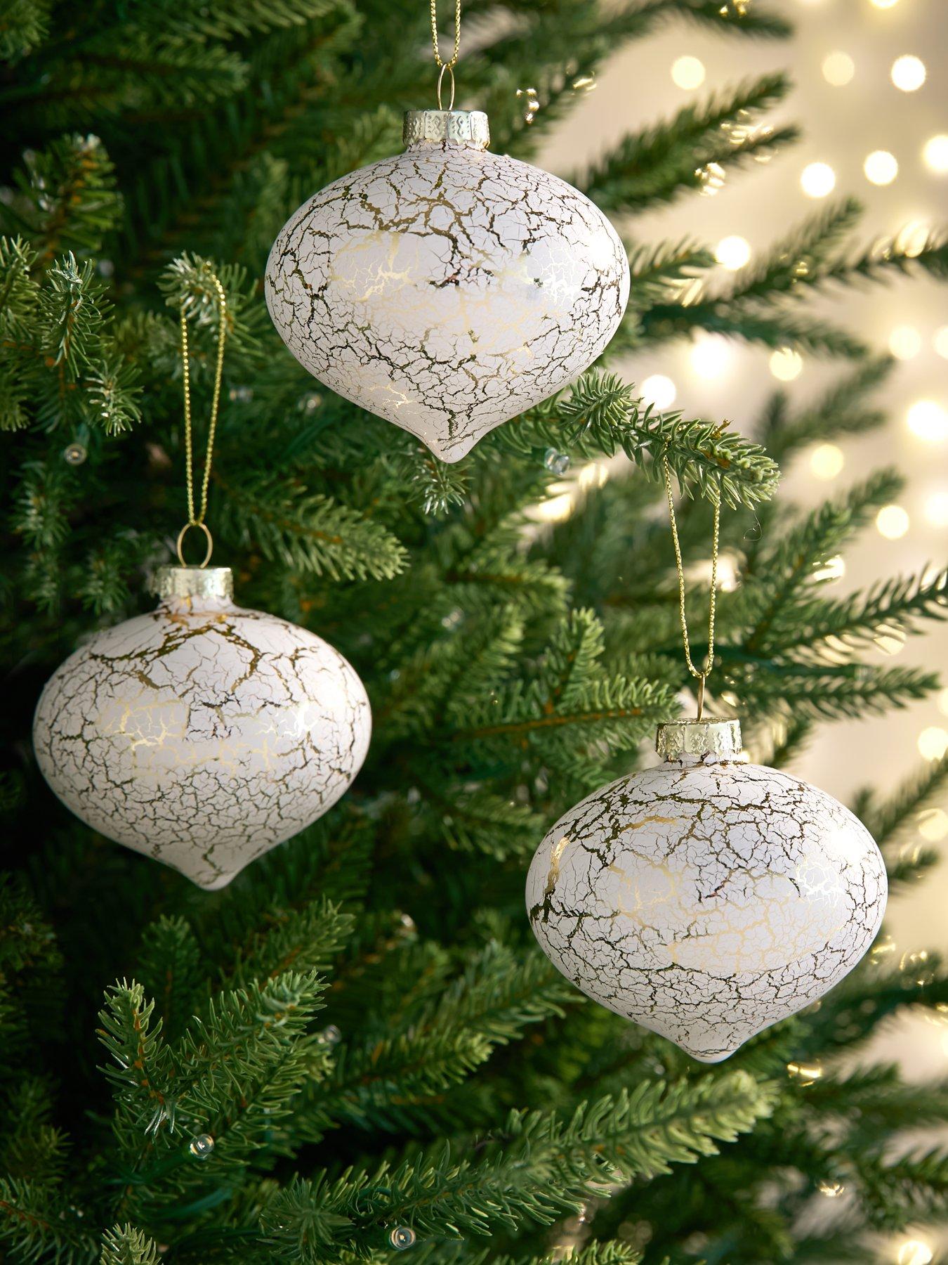 Product photograph of Festive Set Of 3 Glass Marble Effect Christmas Tree Baubles from very.co.uk