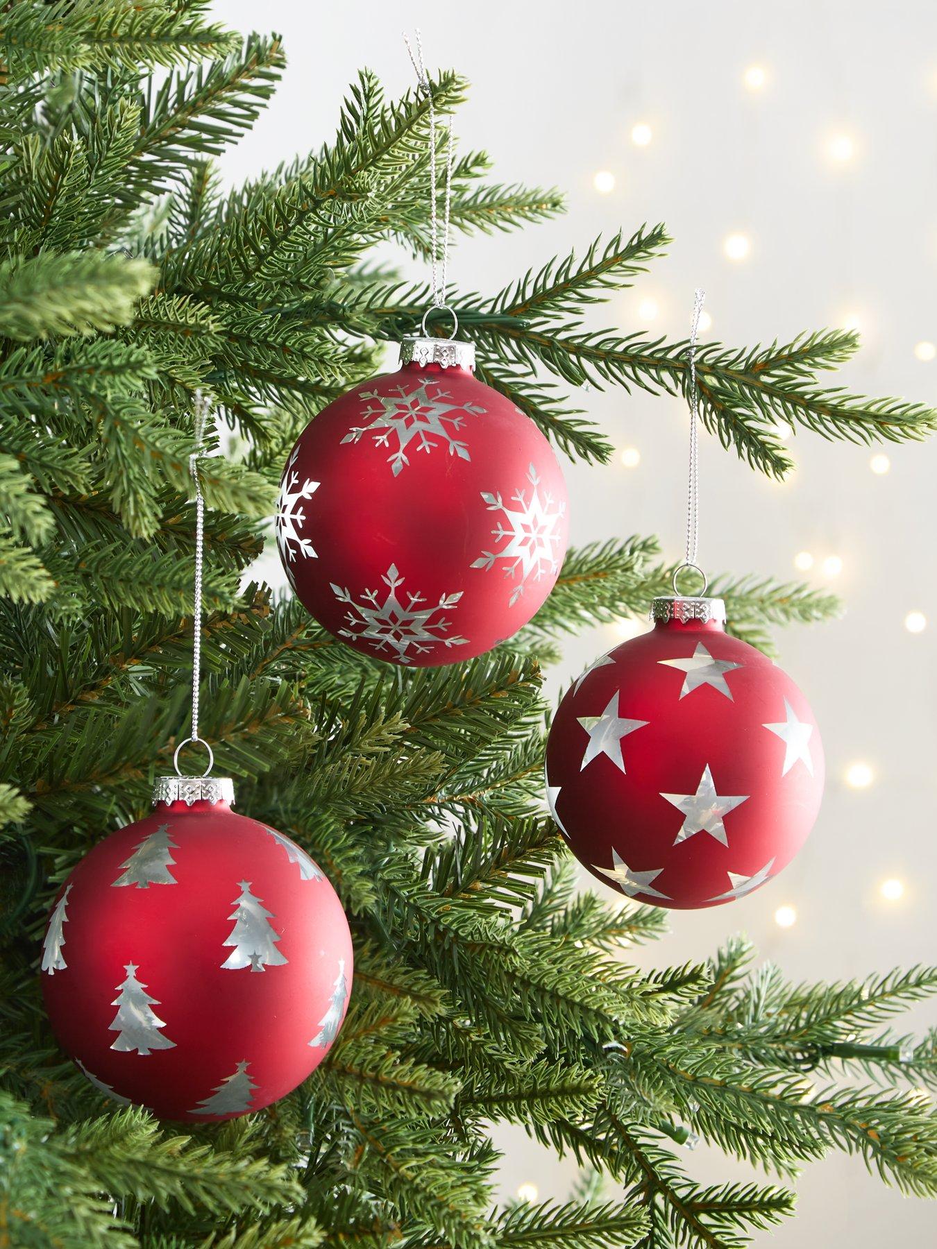 Product photograph of Festive Set Of 3 Glass Snowflake Christmas Tree Baubles from very.co.uk