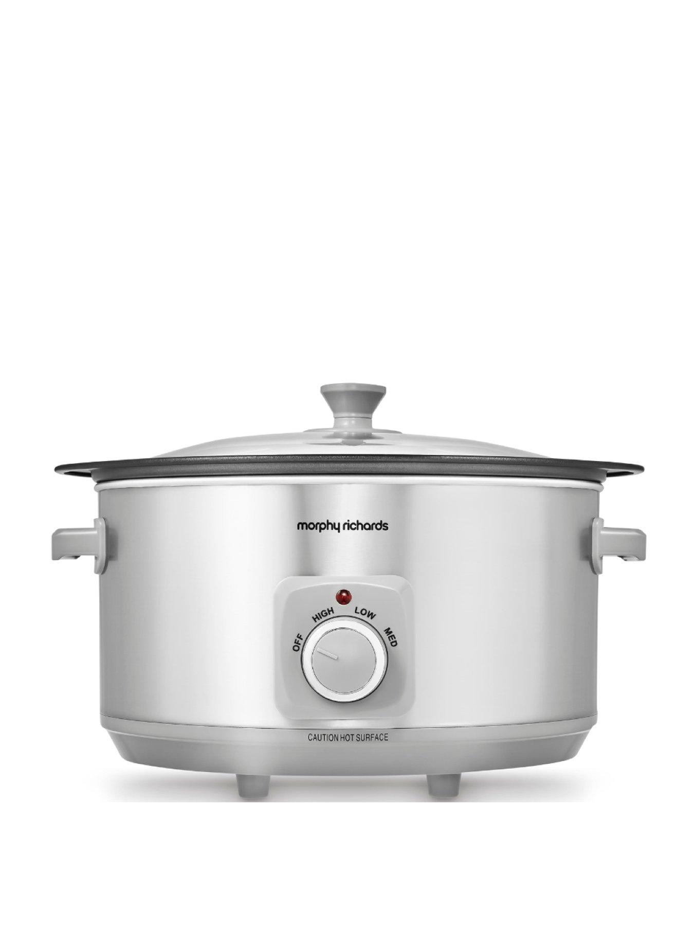 Product photograph of Morphy Richards 6 5l Aluminium Slow Cooker - Brushed Stainless Steel from very.co.uk
