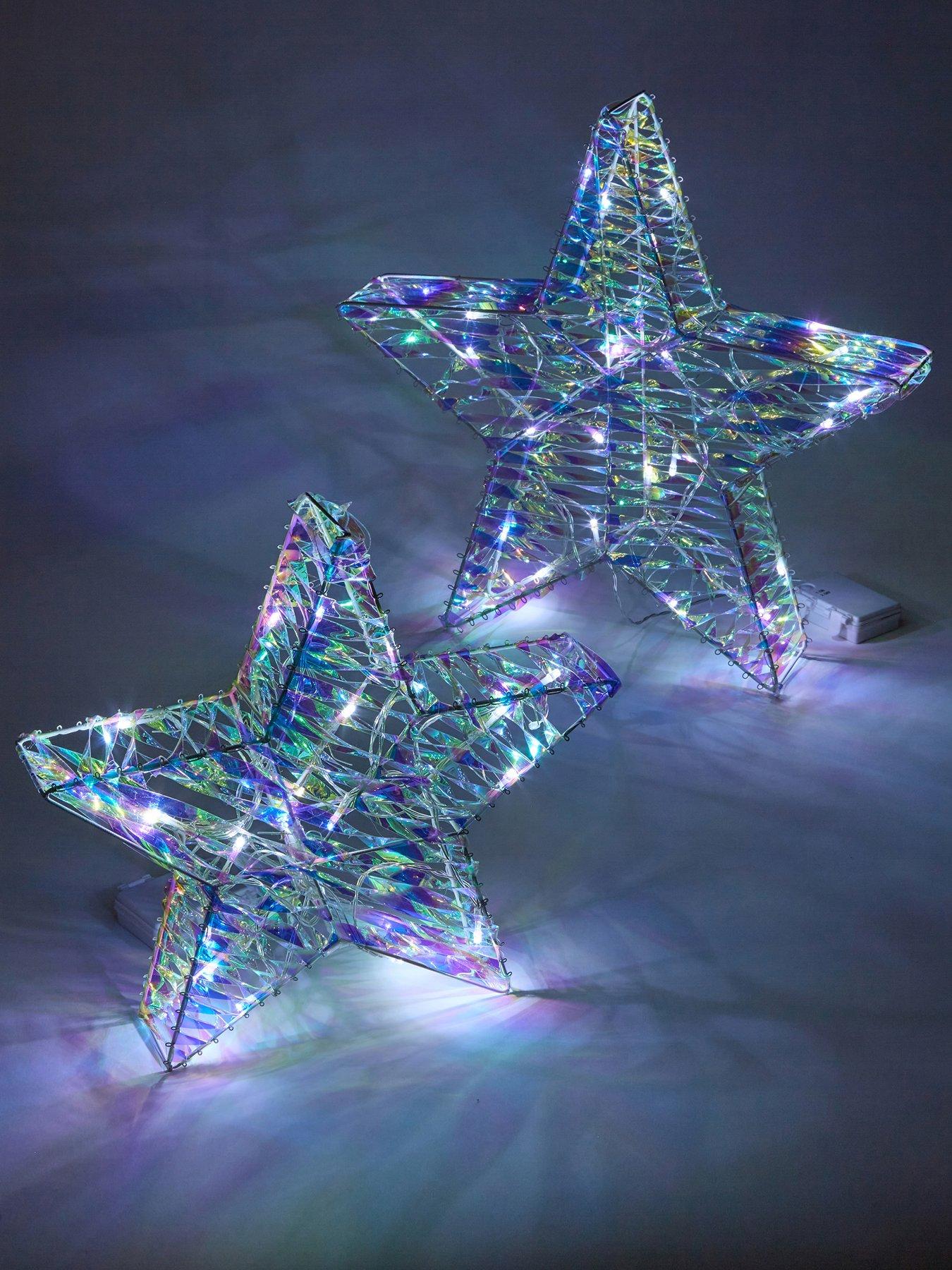 Product photograph of Festive Set Of 2 Battery Operated Lit Iridescent Stars from very.co.uk