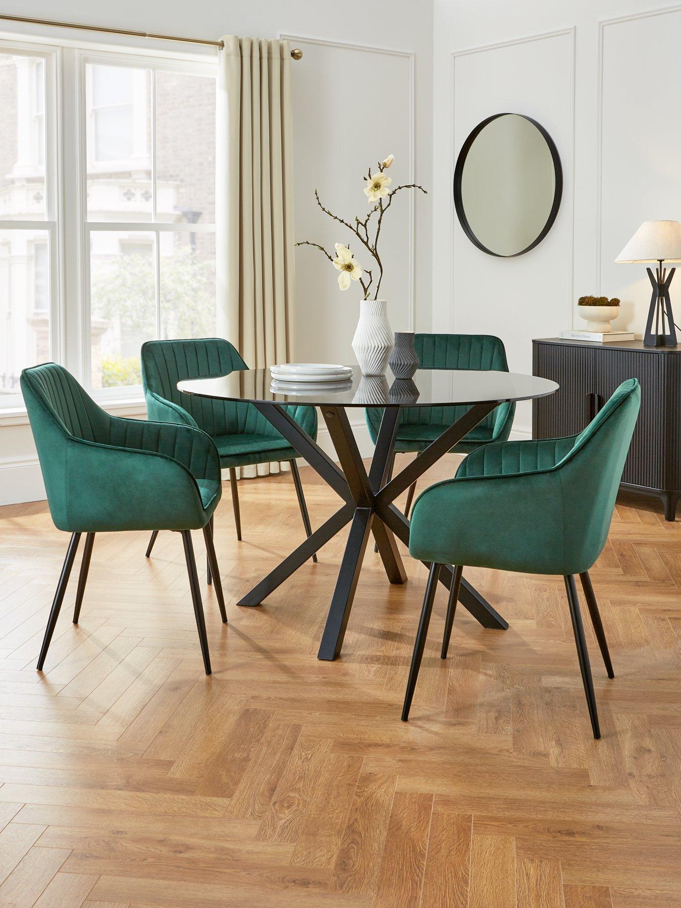 Product photograph of Very Home Chopstick 120 Cm Round Dining Table 4 Alisha Chairs - Black Green from very.co.uk