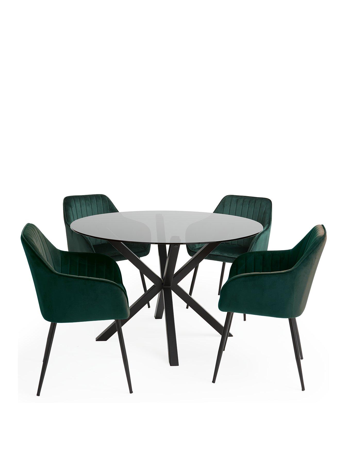 Image 2 of 6 of The Very Collection Chopstick 120 cm Round Dining Table + 4 Alisha Chairs - Black/Green