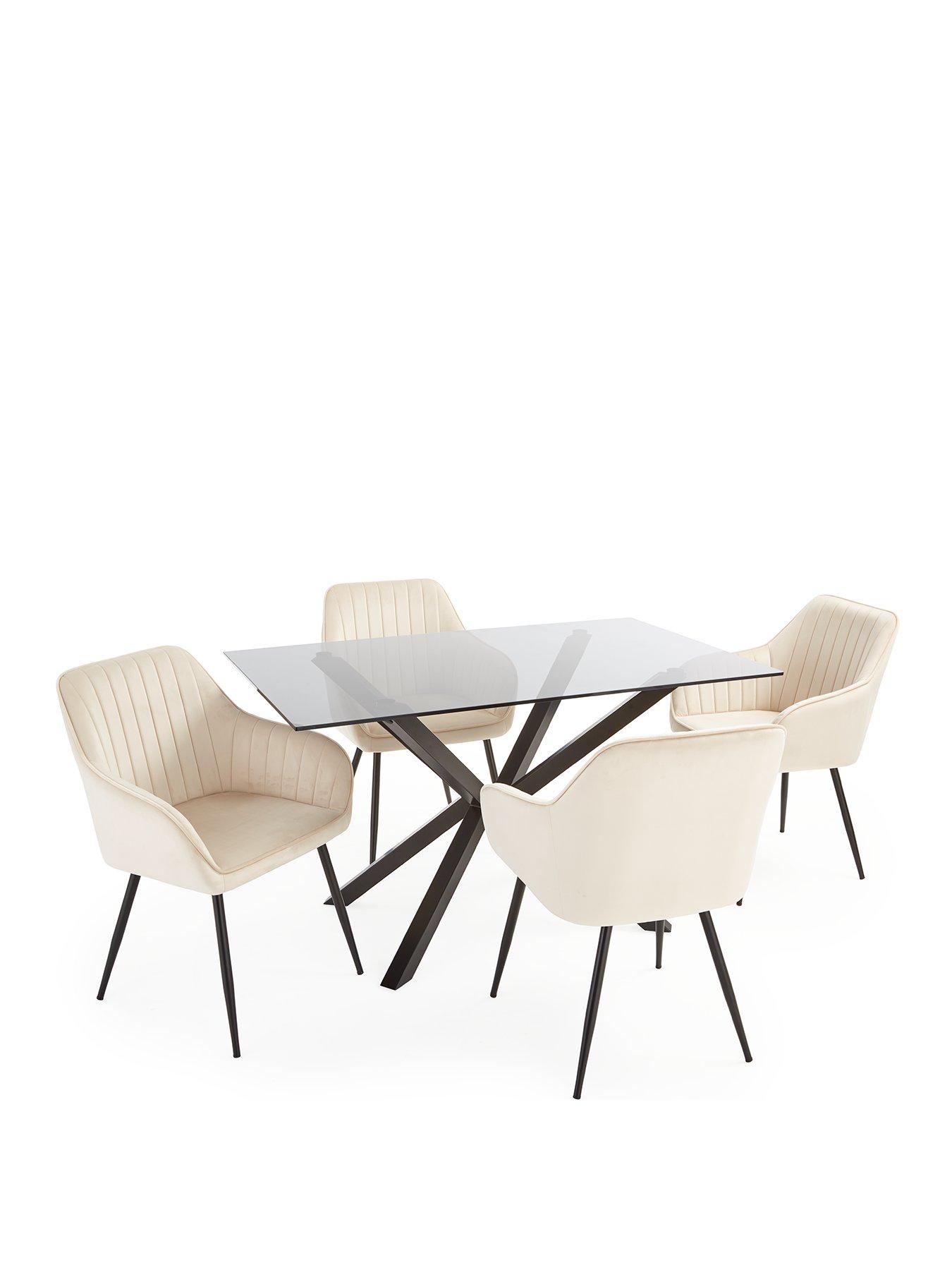 Image 2 of 6 of The Very Collection Chopstick 130 cm Rectangular Glass Top Dining Table + 4 Alisha&nbsp;Chairs - Black/Natural