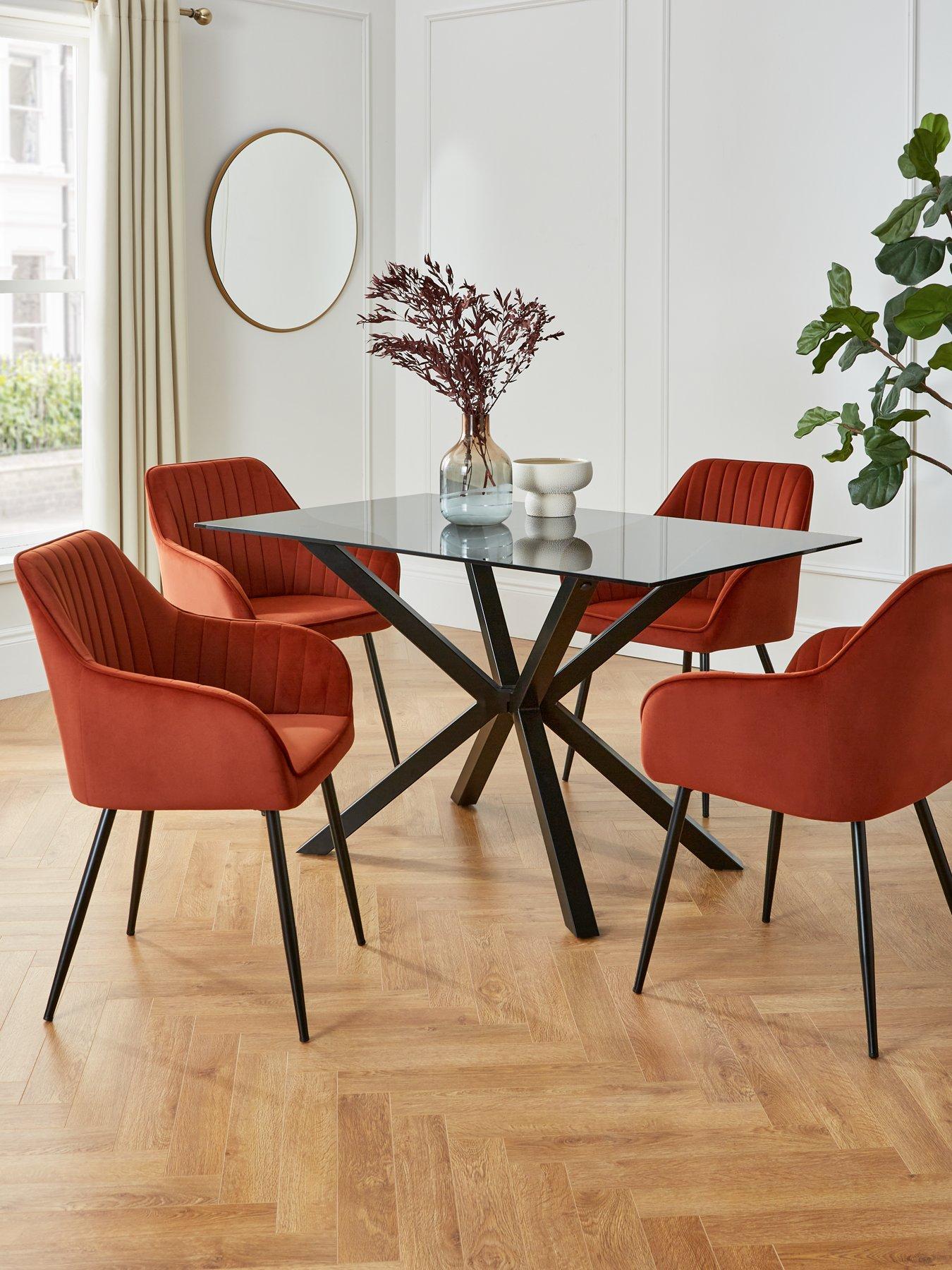 Product photograph of Very Home Chopstick 130 Cm Rectangular Glass Top Dining Table 4 Alisha Chairs - Black Rust from very.co.uk