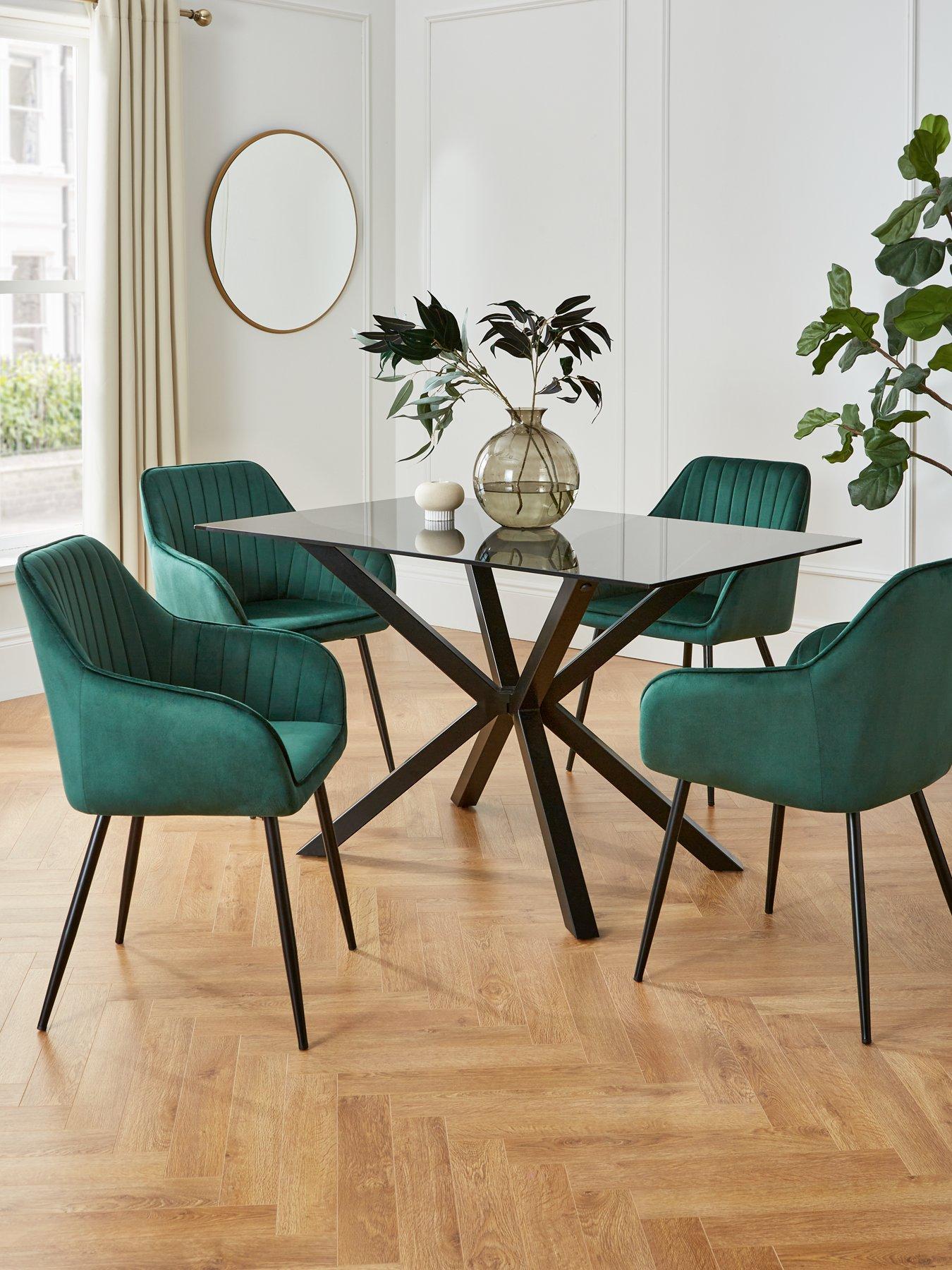 Image 1 of 6 of The Very Collection Chopstick 130 cm Rectangular Glass Top Dining Table + 4 Alisha Chairs - Black/Green