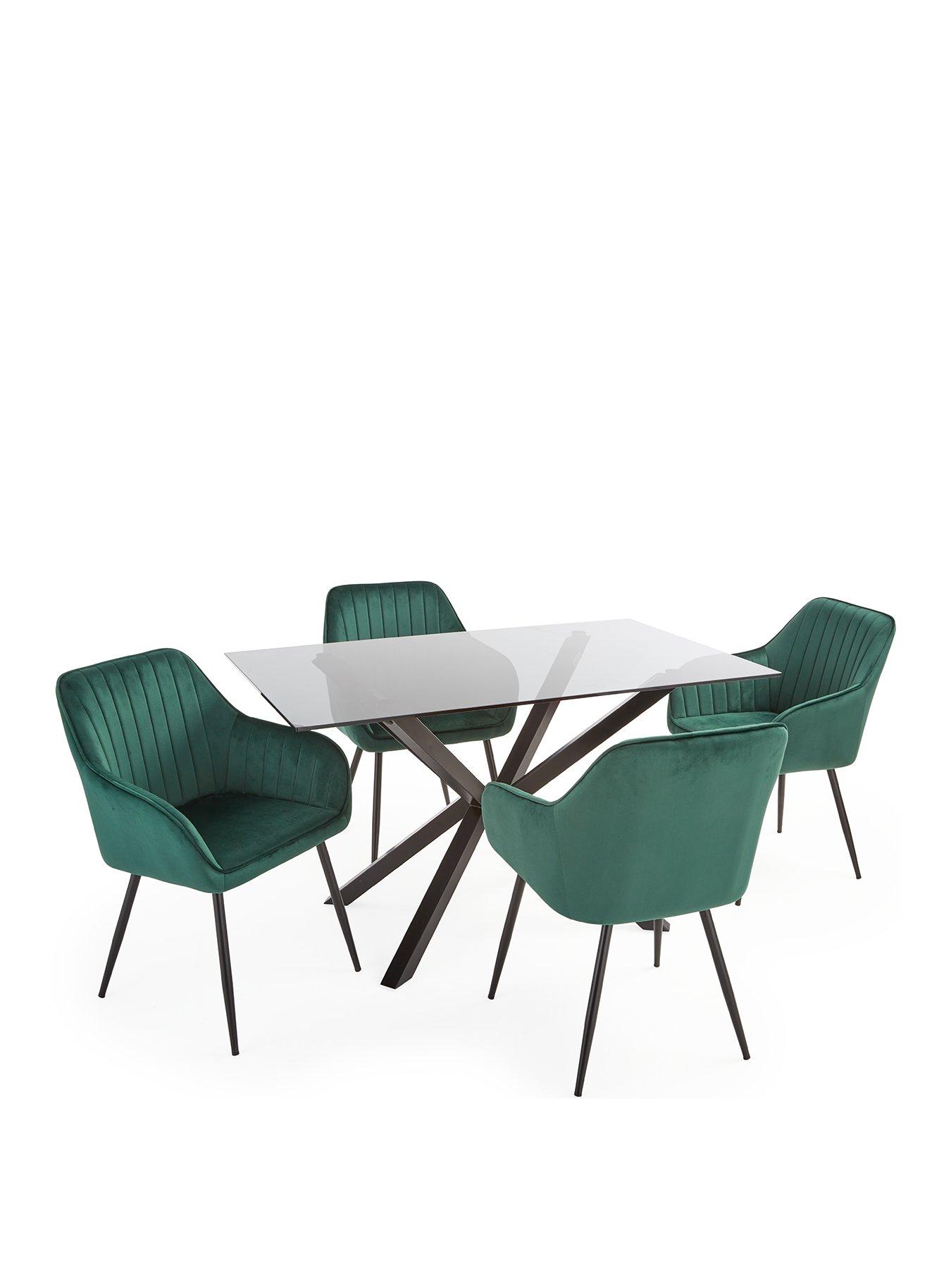 Image 2 of 6 of The Very Collection Chopstick 130 cm Rectangular Glass Top Dining Table + 4 Alisha Chairs - Black/Green