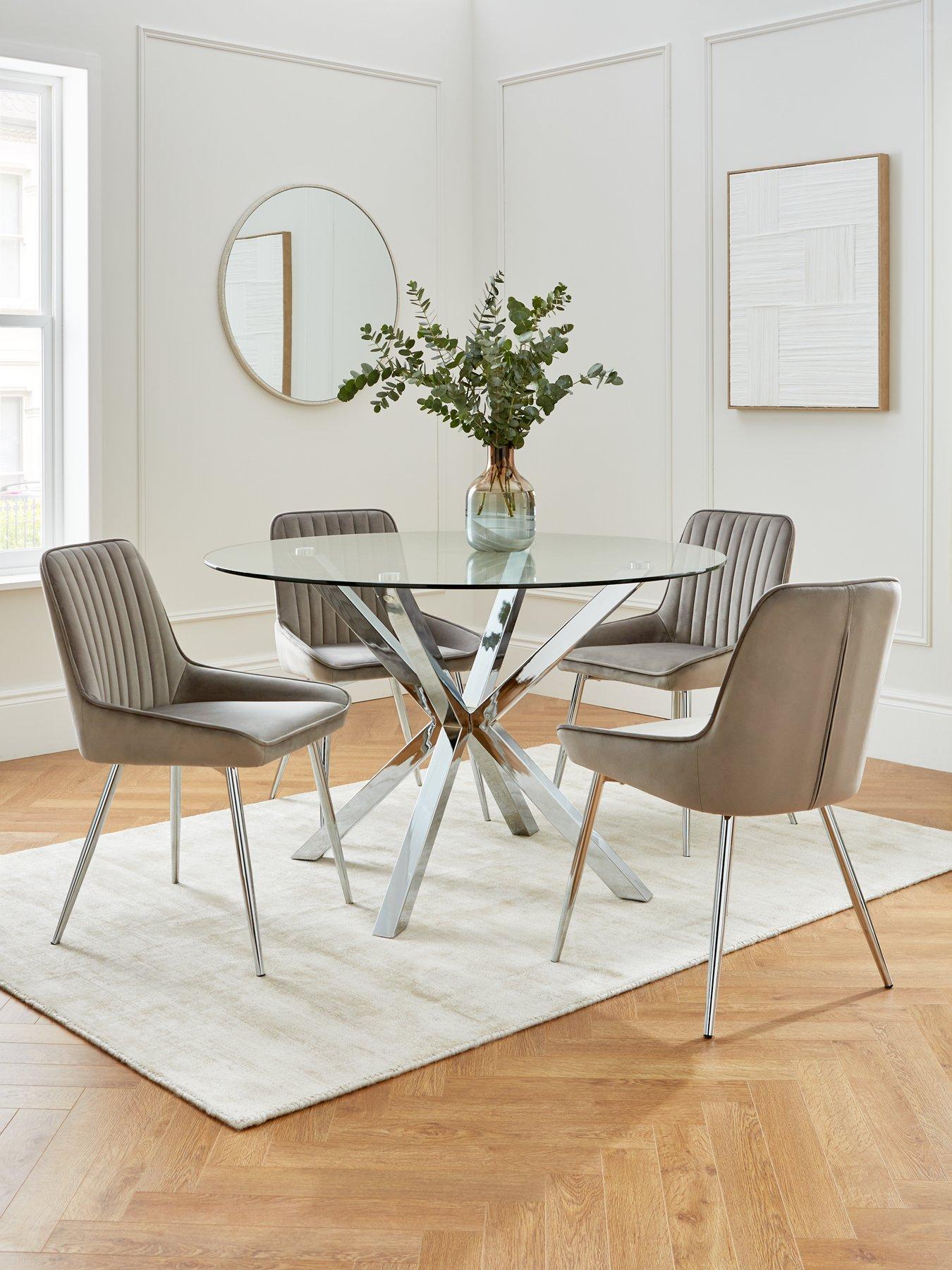 Very Home Chopstick 120 cm Round Dining Table plus 4 Alisha Chairs Chrome Grey Very