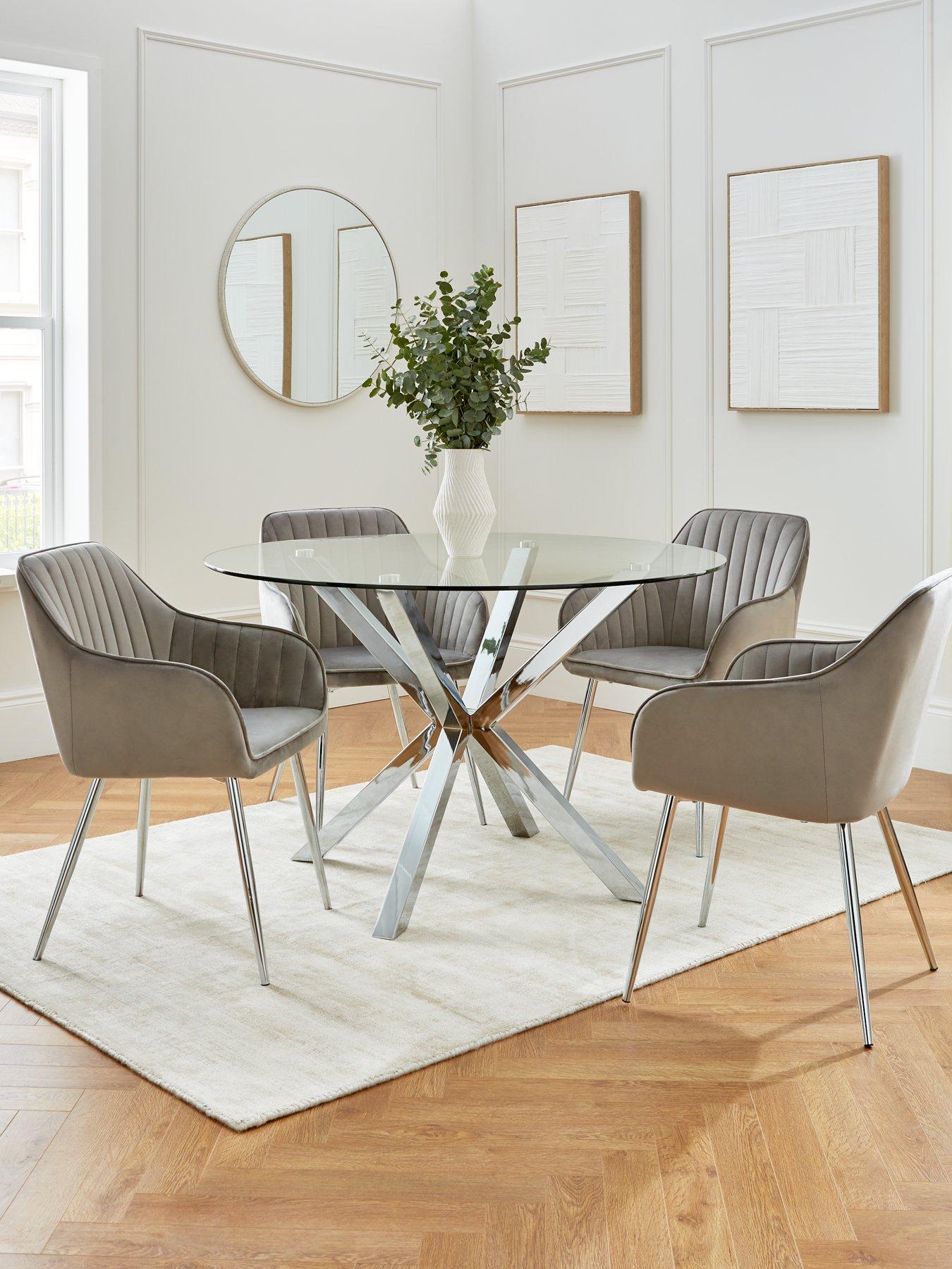 Product photograph of Very Home Chopstick 120 Cm Round Dining Table Plus 4 Alisha Chairs - Chrome Grey from very.co.uk