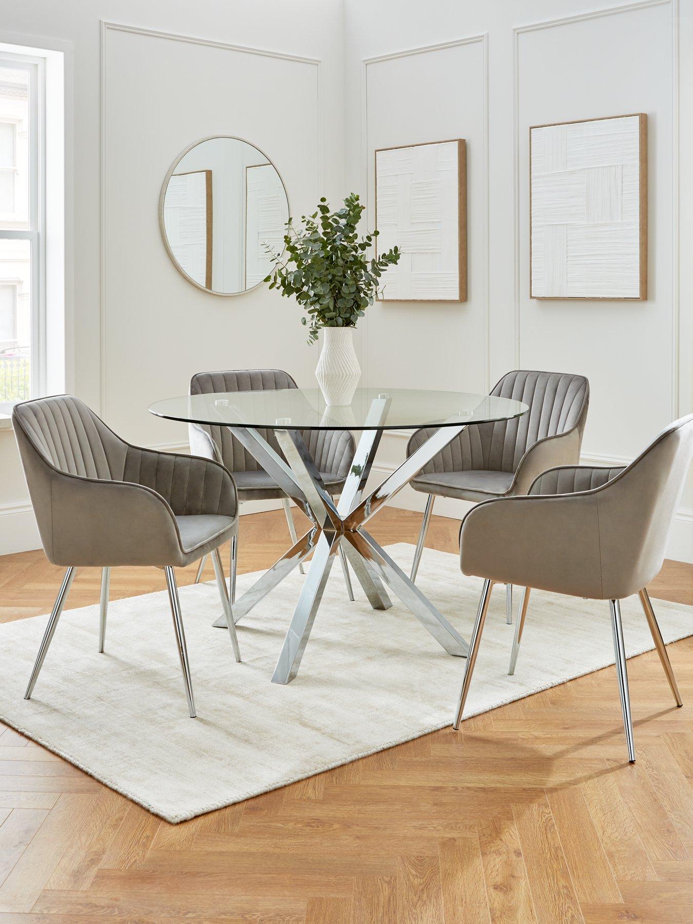Image 1 of 6 of Very Home Chopstick 120 cm Round Dining Table plus 4 Alisha Chairs - Chrome/Grey