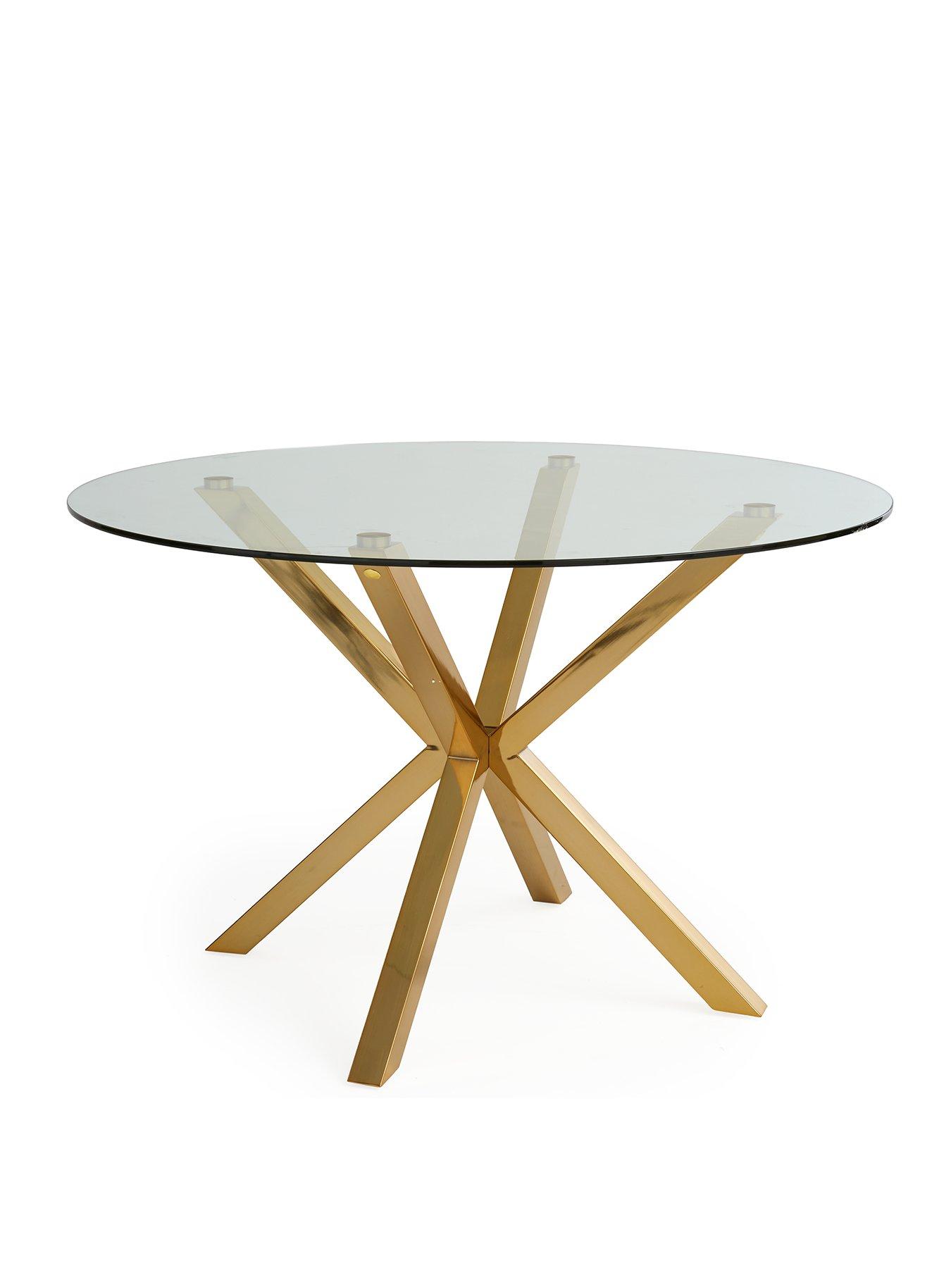 Image 3 of 6 of The Very Collection Chopstick 120 cm Round Dining Table plus 4 Alisha Boucle Chairs -&nbsp;Brass/Cream