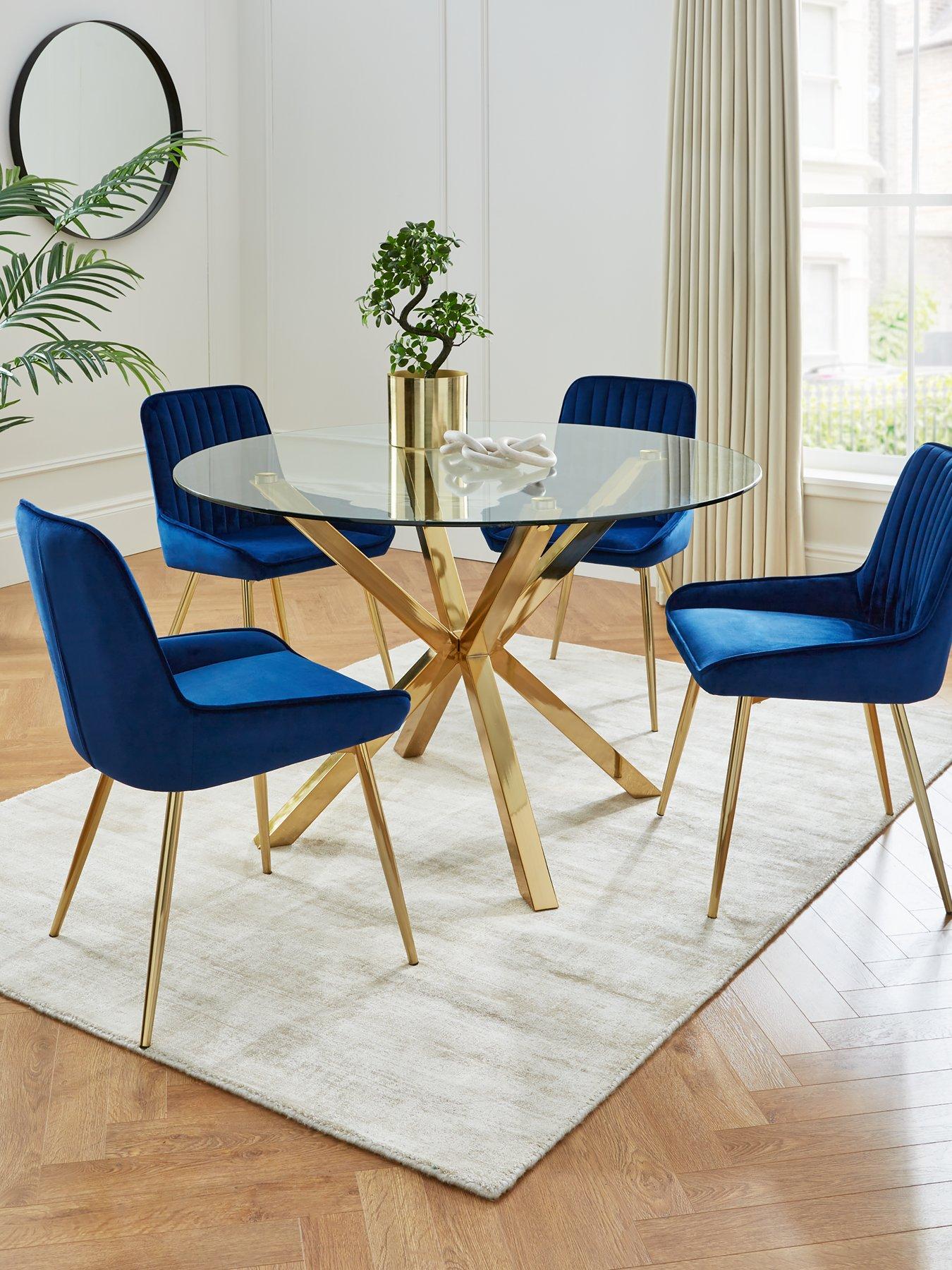 Product photograph of Very Home Chopstick 120 Cm Round Dining Table 4 Alisha Chairs - Brass Blue from very.co.uk