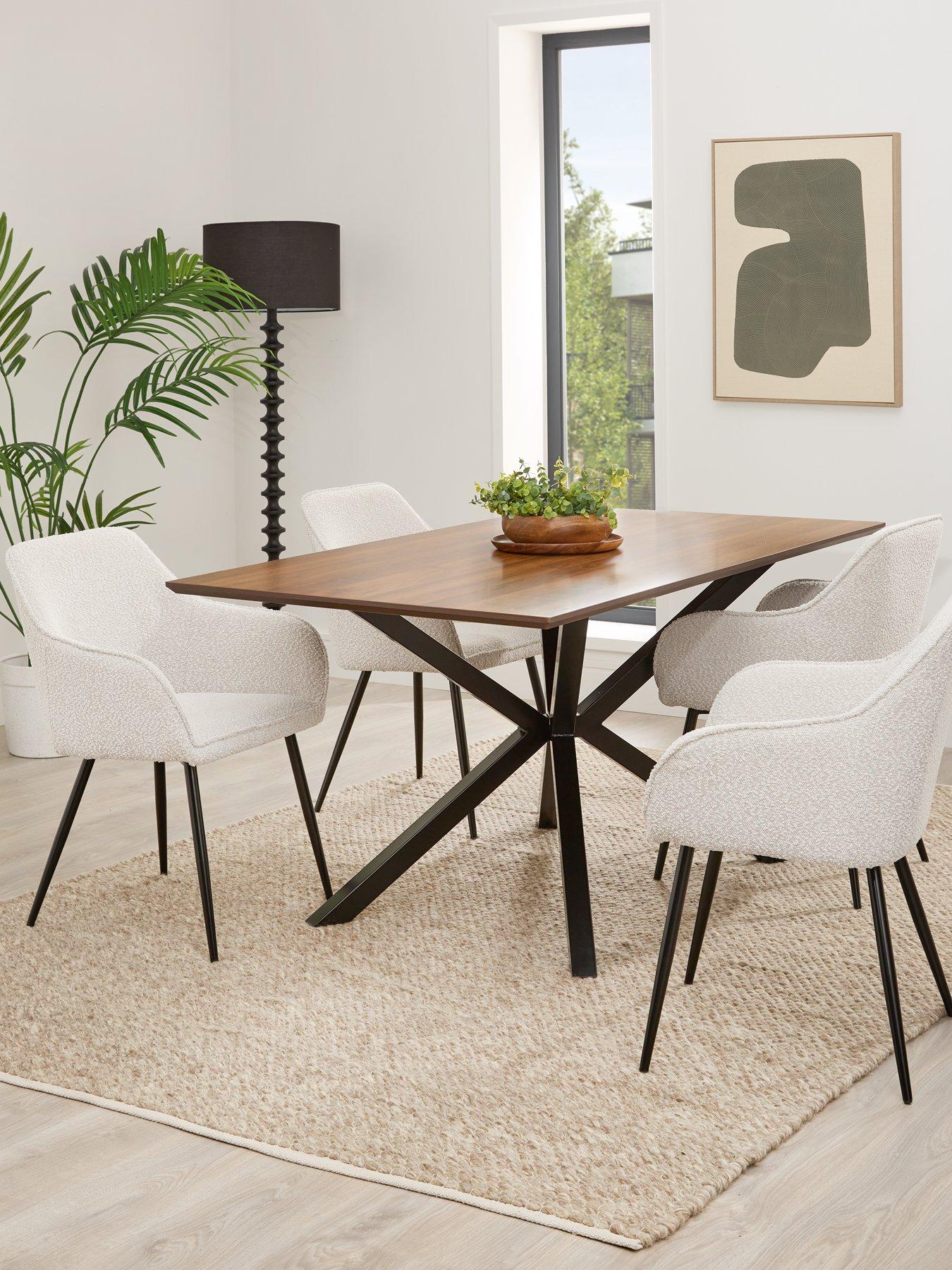 The Very Collection Chopstick 160 cm Rectangle Wood Top Table + 4 Alisha Boucle Chairs - Brown/Black/Cream - FSC® Certified