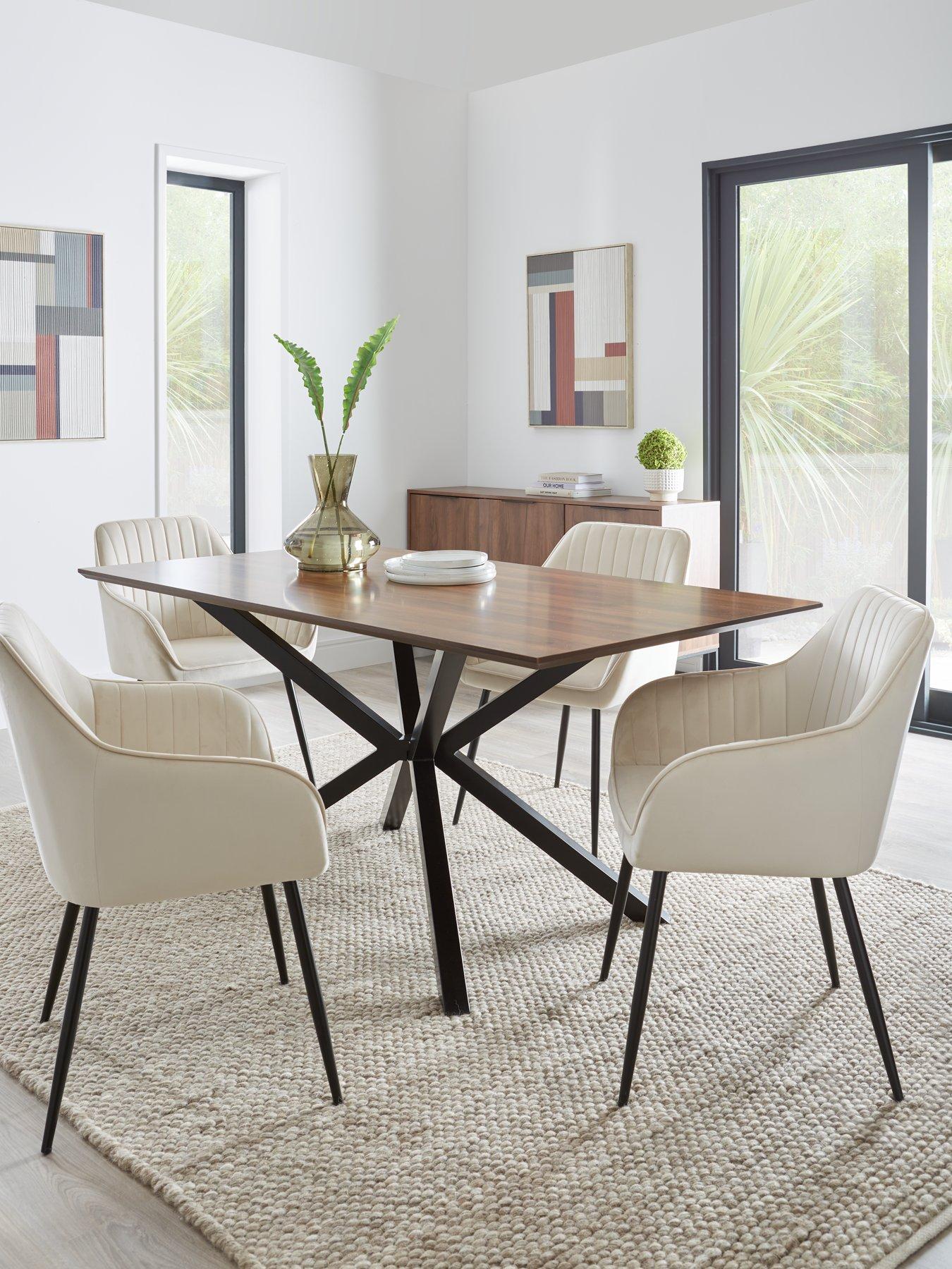 The Very Collection Chopstick 160 cm Rectangle Wood Top Table + 4 Alisha Chairs - Brown/Black/Natural - FSC® Certified