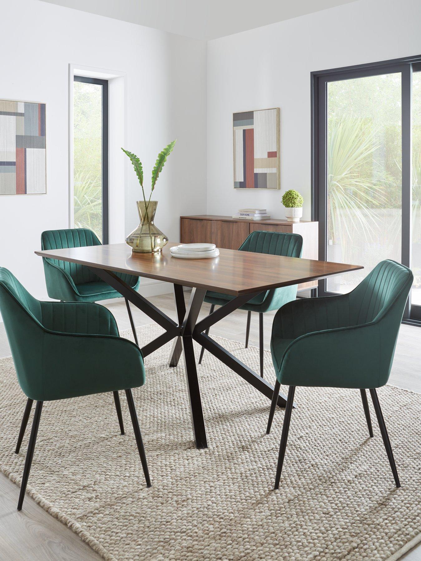The Very Collection Chopstick 160 cm Wood Top Table + 4 Alisha Boucle Chairs in Brown/Black/Green - FSC® Certified