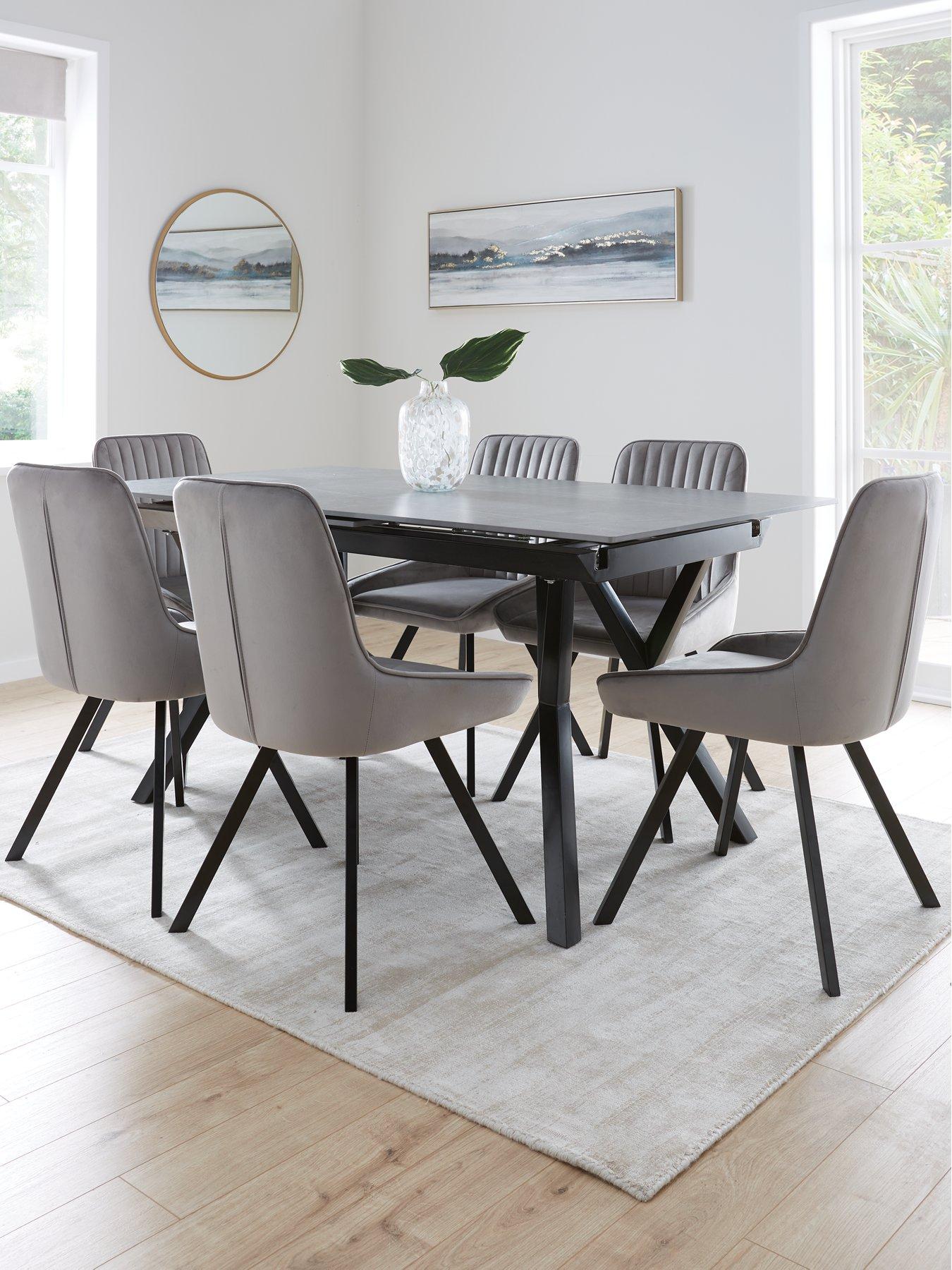 undefined Corbin Ceramic Top 160-200 cm Extending Dining Table + 6 Marlow Chairs - Black/Grey