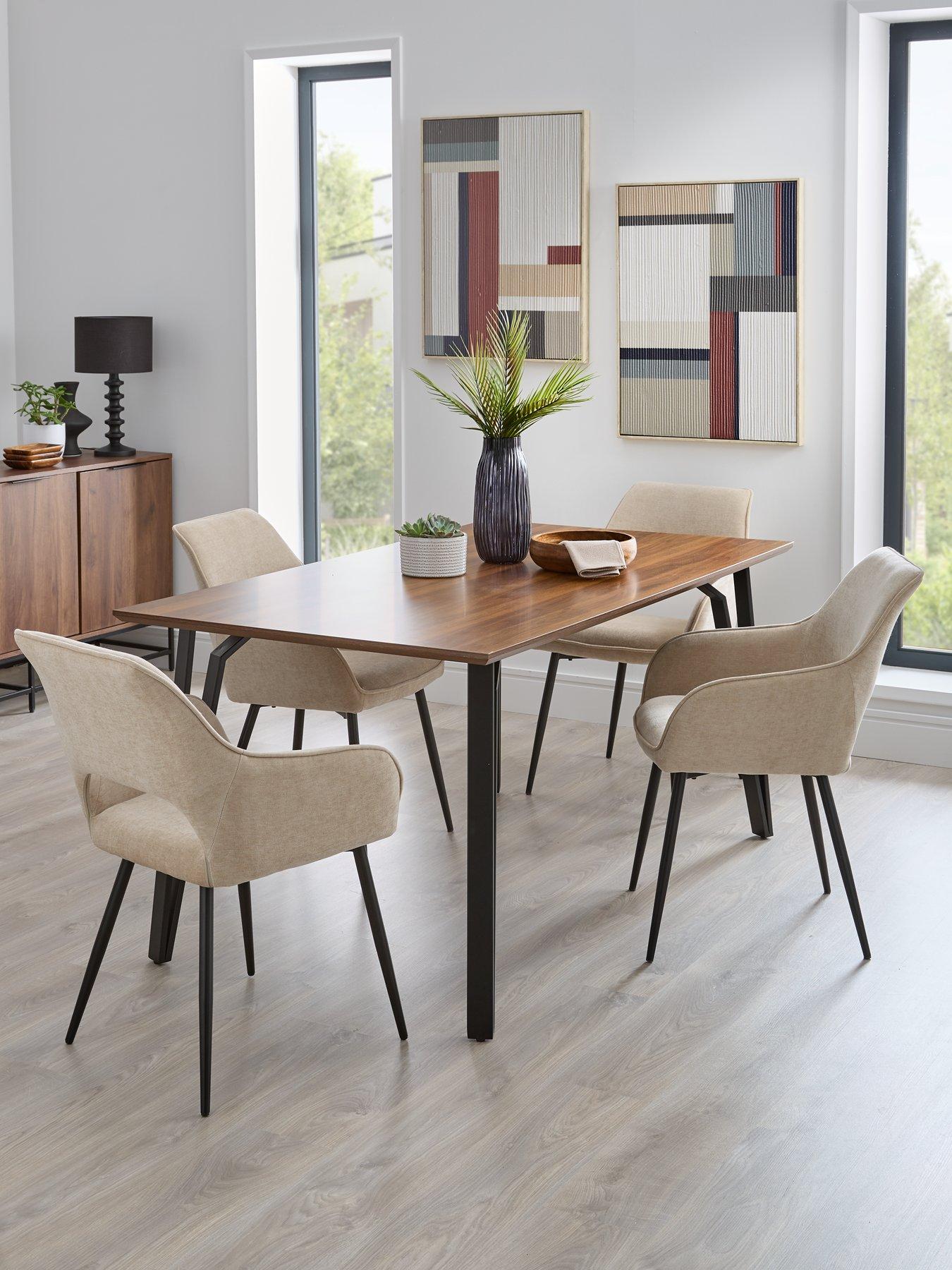 Product photograph of Very Home Sheldon 160 Cm Dining Table 4 Fabric Sheldon Chairs - Brown Black Natural from very.co.uk