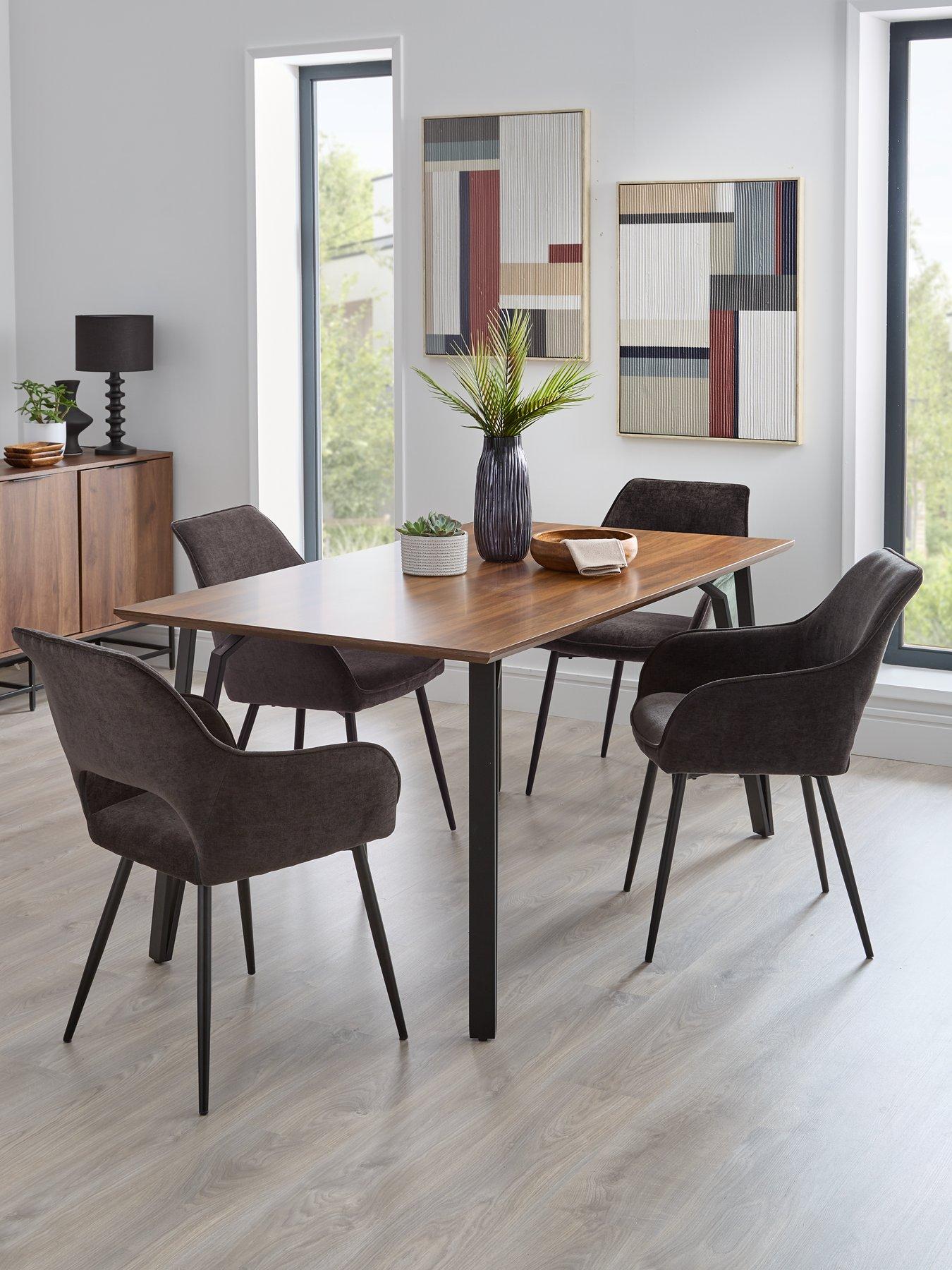 Product photograph of Very Home Sheldon 160 Cm Dining Table 4 Fabric Sheldon Chairs - Brown Black Charcoal from very.co.uk