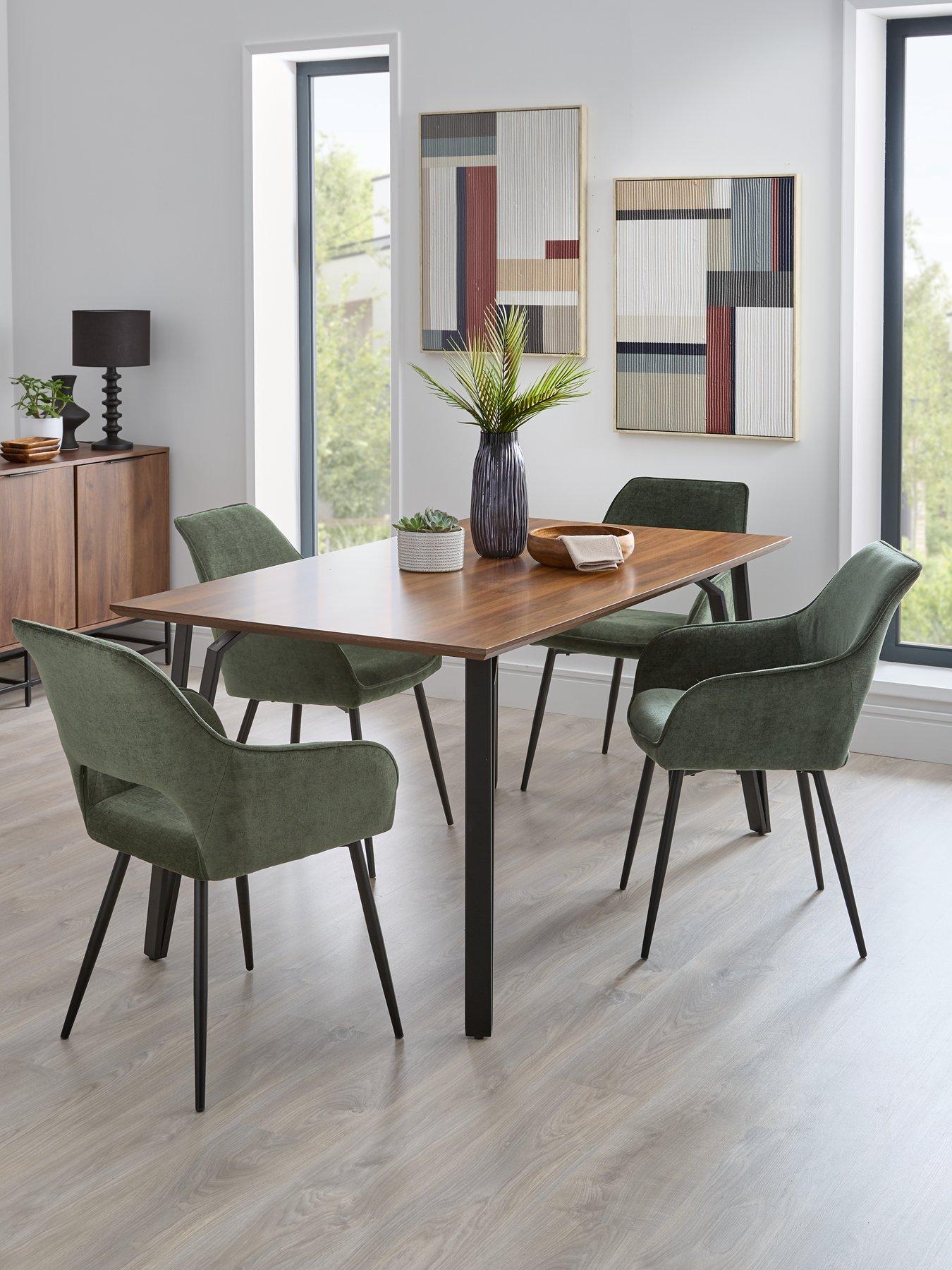 Product photograph of Very Home Sheldon 160 Cm Dining Table 4 Fabric Sheldon Chairs - Brown Black Green from very.co.uk